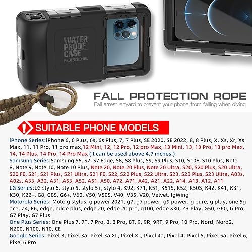 Miniatura 3 de Funda profesional impermeable para iPhone 131211 Pro Max Mini XrXXs, Samsung Galaxy S22S21s20s10 Ultra Plus para esnórquel natación con cordón,
