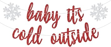 Red Glitter Baby Its Cold Outside Banner, A Little Snowflake is on the Way, Winter Christmas Themed Baby Shower Party Decorations Supplies