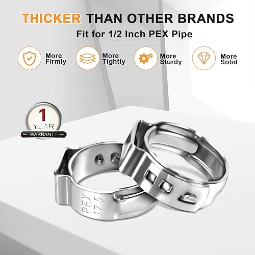 Miniatura 22 de Hydencam - Paquete de 60 anillos de crimpado PEX de 3/4 pulgadas, abrazaderas Pex de acero inoxidable 304 de alta calidad, anillos de abrazadera Pex