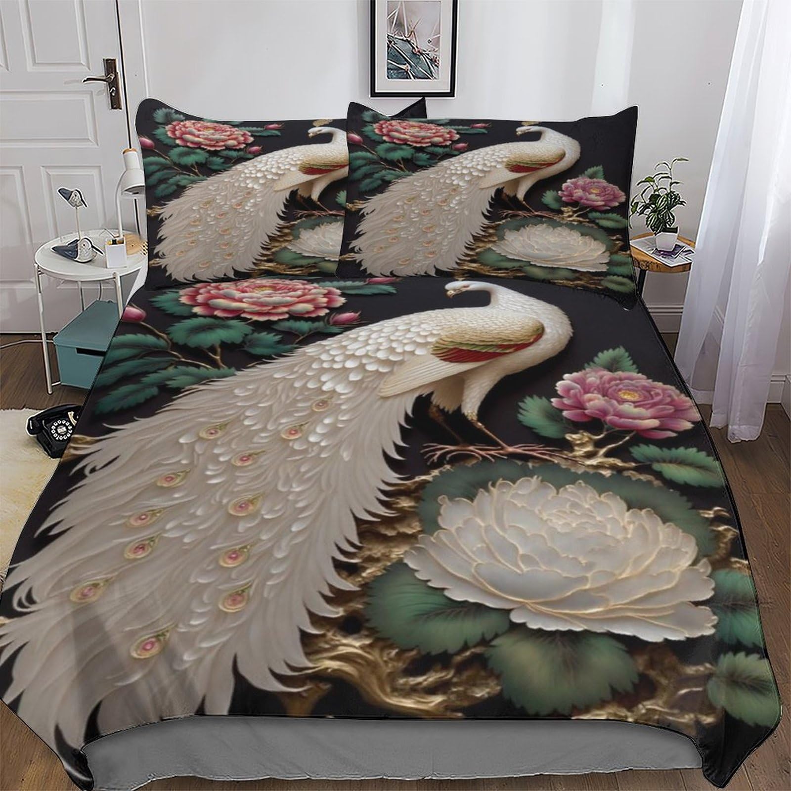 Pazzk Boys Peacock-3 Peacock 3D Printed Duvet Cover Set With Pillowcases Quilt Covers Soft Brushed Microfiber Bedding For Girls And Teenagers Poly Cotton Comforter Cover Double (200X200cm)