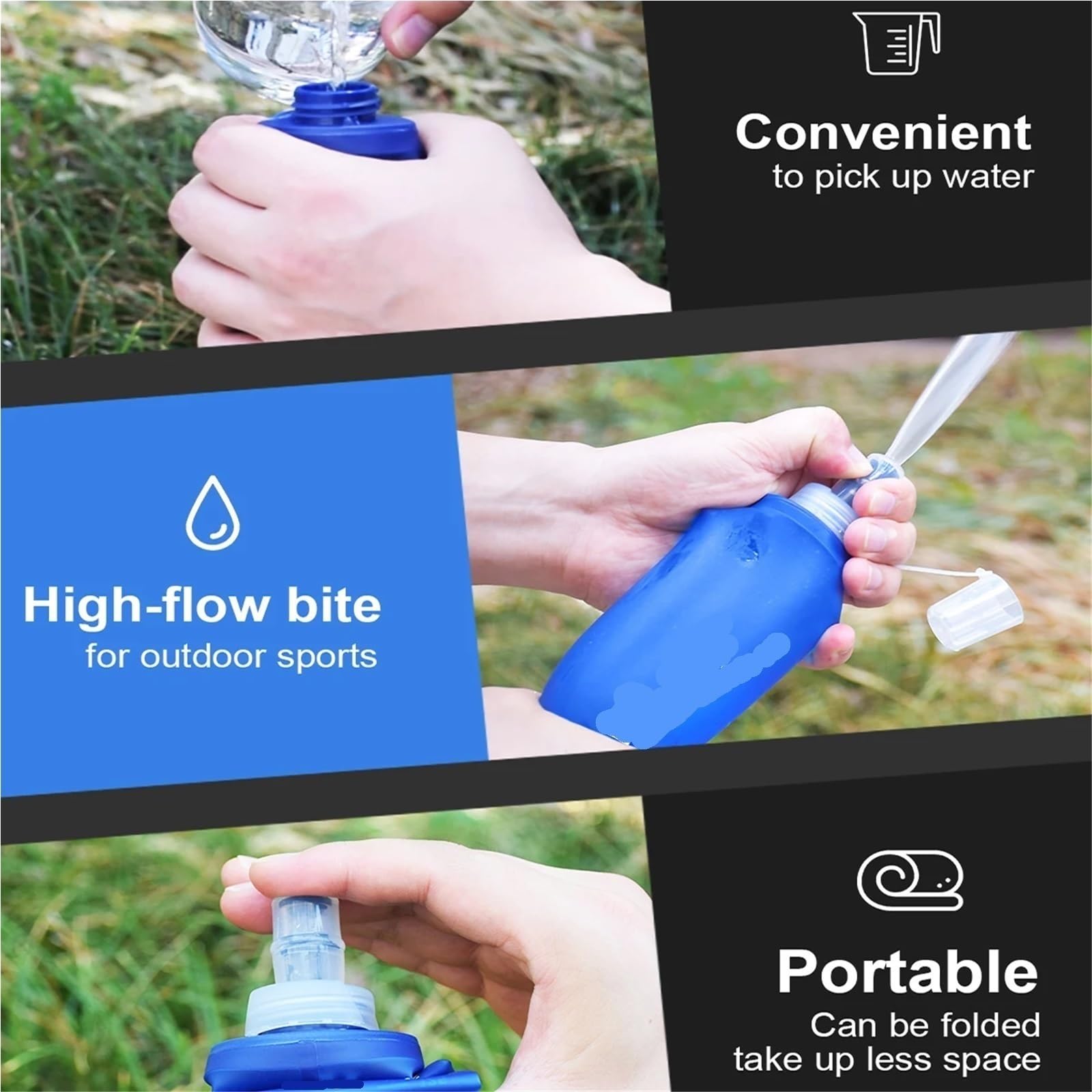 Weiche Camping-Wasserflasche, Trinkflasche, Sport, Falttasche, Outdoor, Laufen, Trinkrucksack, Taille, Fahrrad, BPA-frei (Rosa, 500 ml)