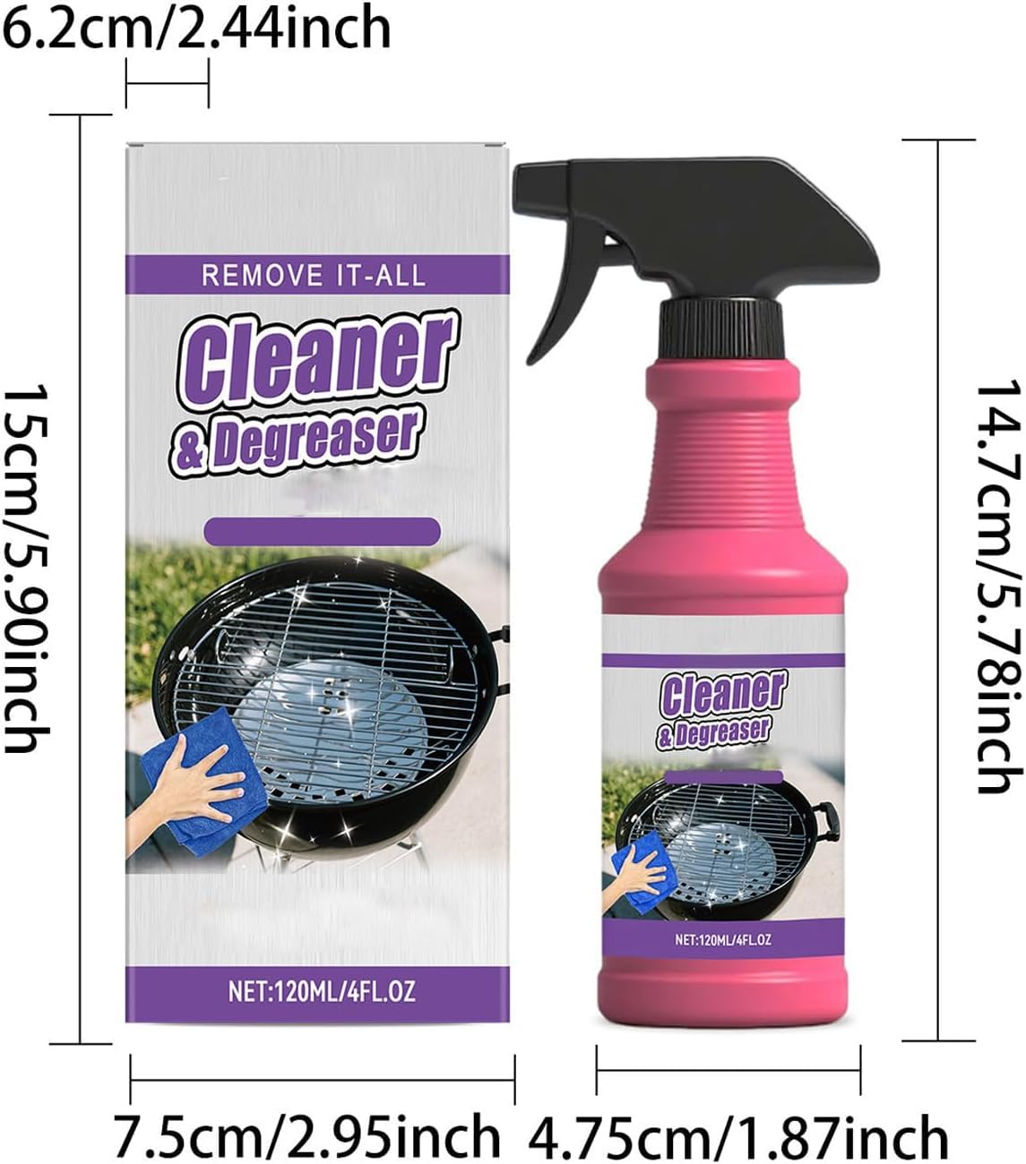 Fast-Acting Heavy-Duty Grill Degreaser Spray, 120ml BBQ Grill Cleaner for Outdoor Grills, Heavy Duty Degreaser Cleaner Spray, All Purpose Heavy Oil Cleaning Agent for Barbecue Grills (1set)
