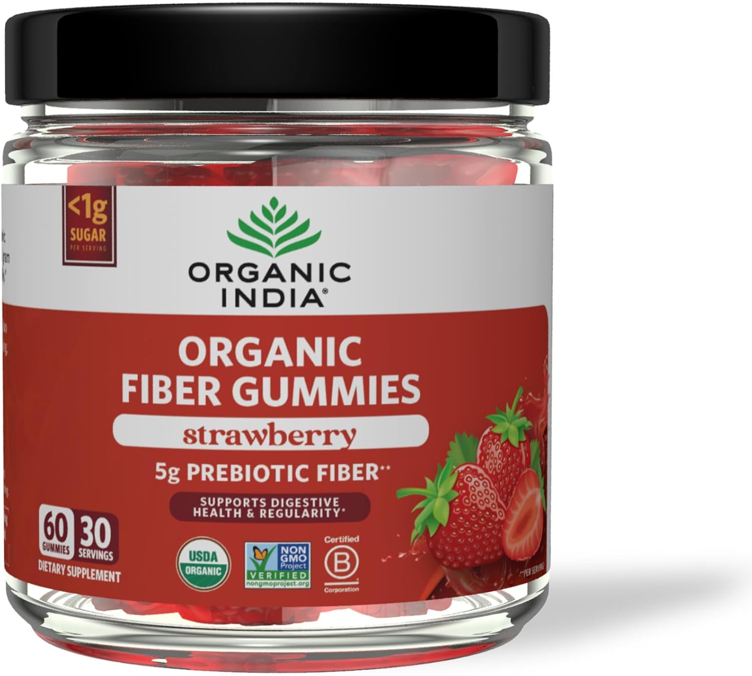 ORGANIC INDIA Fiber Gummies for Adults – Prebiotic Fiber, Dietary Supplement, Digestive Health for Men & Women, High Fiber, Vegan, Low Sugar, Non-GMO – Strawberry, 60 Gummies ORGANIC INDIA Fiber Gummies for Adults – Prebiotic Fiber, Dietary Supplement, Digestive Health for Men & Women, High Fiber, Vegan, Low Sugar, Non-GMO – Strawberry, 60 Gummies