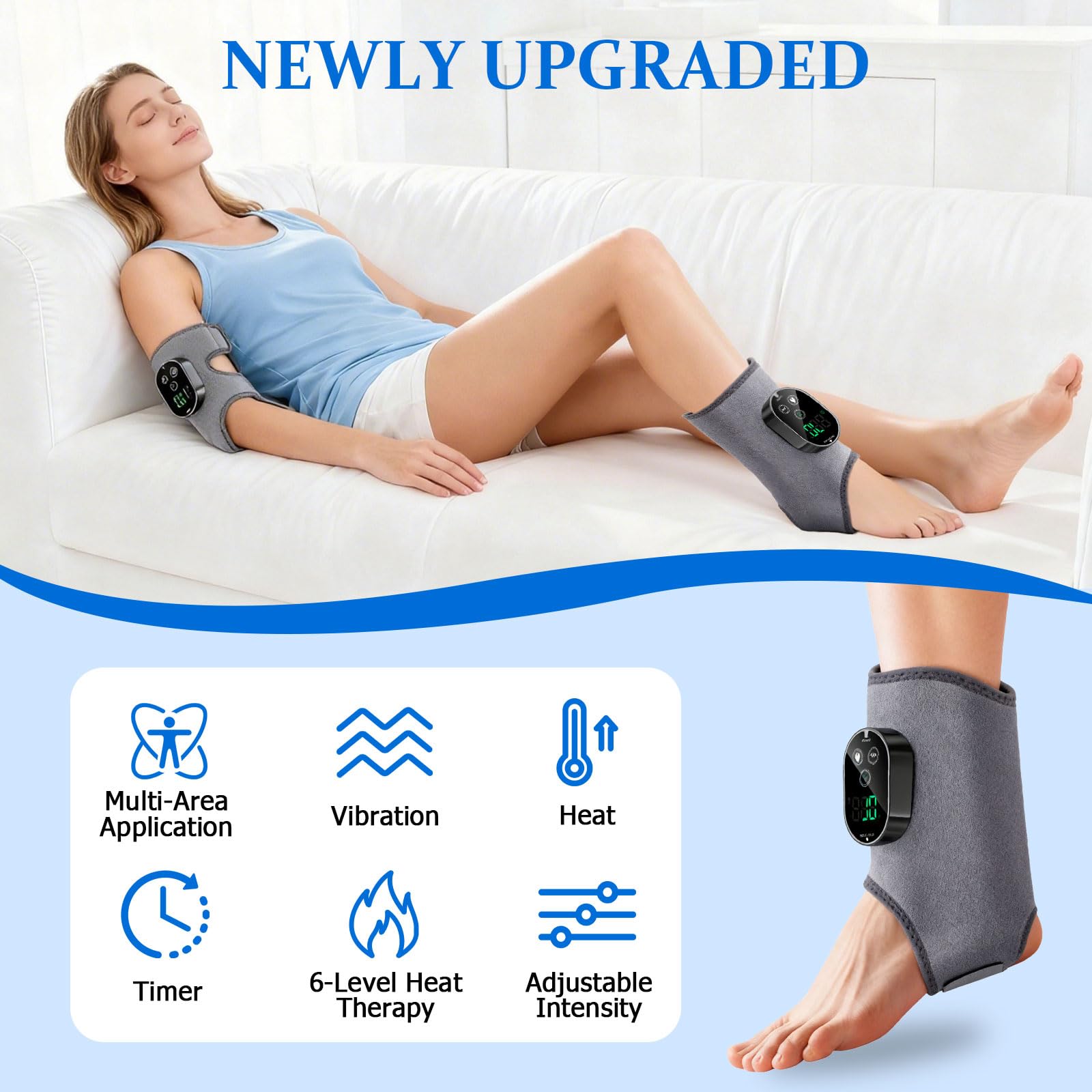 Version Masseur de pieds 3 en 1 avec batterie super longue durée de vie, port de charge USB noir, 3 modes de vibration, contrôle de la température à 6 vitesses, circulation et soulagement de