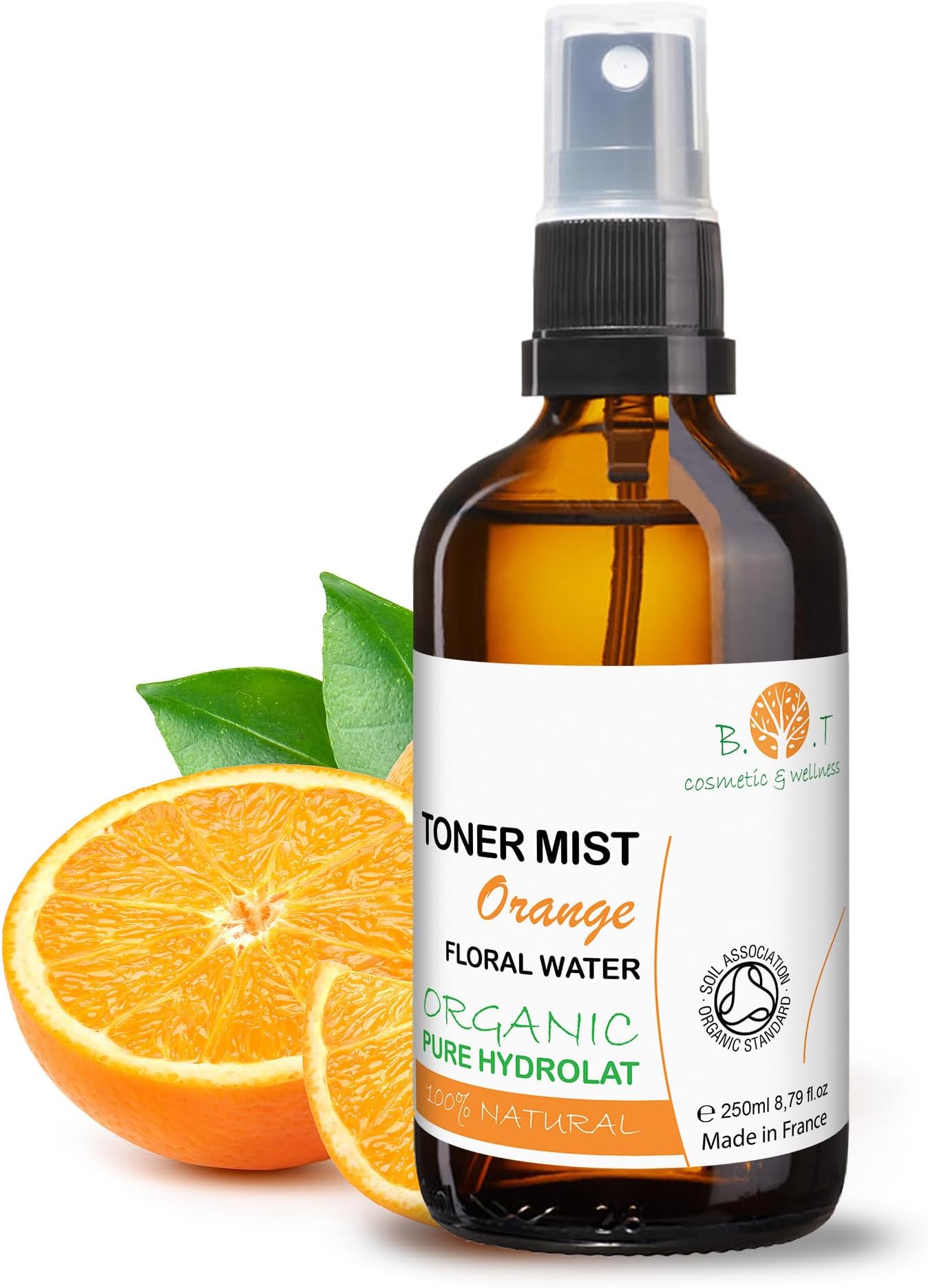 B.O.T cosmetic & wellness - Organic Orange Hydrolat Floral Water | Balances Oily, Acne-Prone Skin | Ideal Body, Face Moisturiser | DIY Cosmetic Ingredient | Soothes, Reduces Pores - 250ml