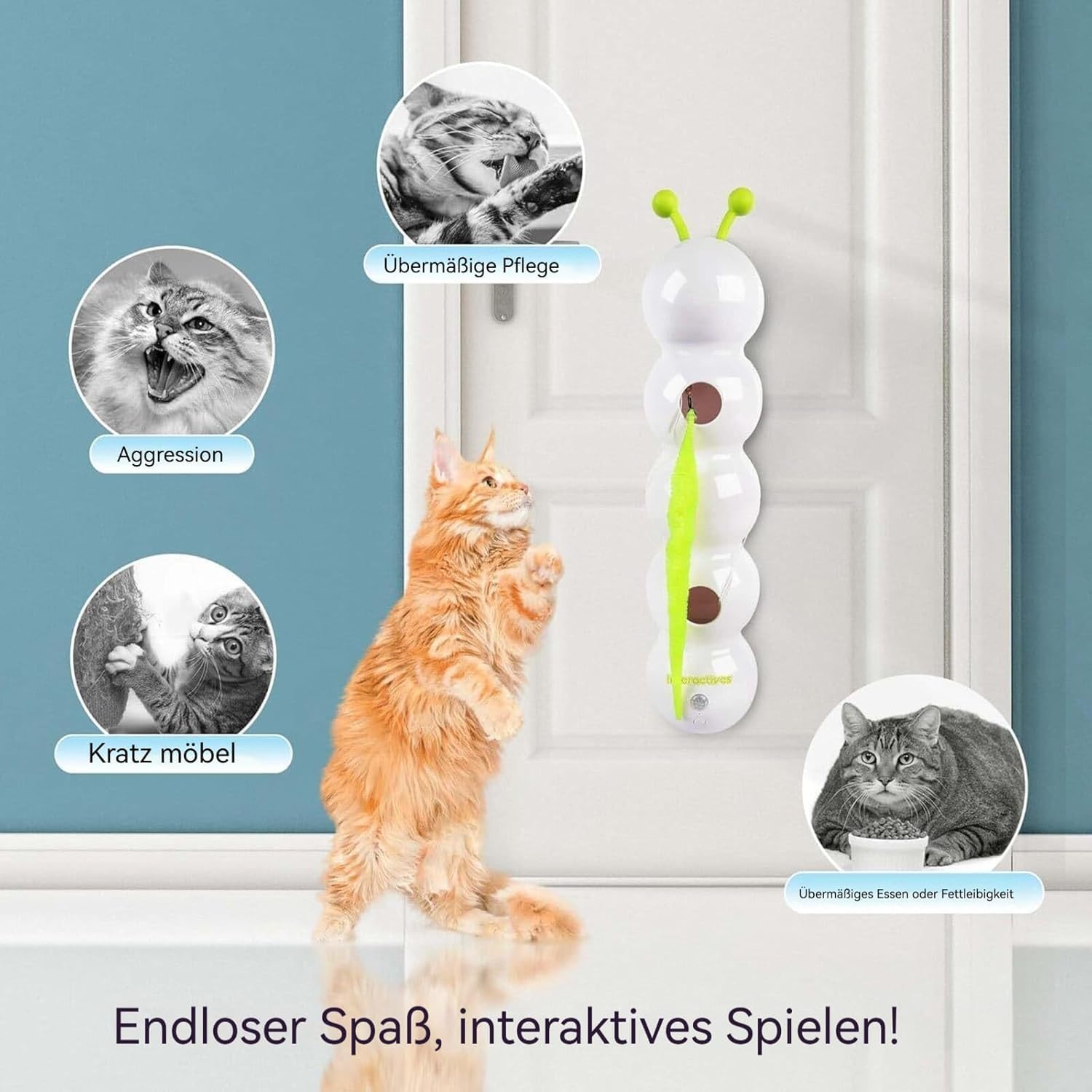 Whirlie Katzenspielzeug, Raupe, Smart Motion Katzenspielzeug mit Wurm-Design, Whirlie Smart Motion Katzenspielzeugs mit Wurm-Design, Fröhliches Katzenspielzeugs für Katzen aller Altersstufen (1Pcs)