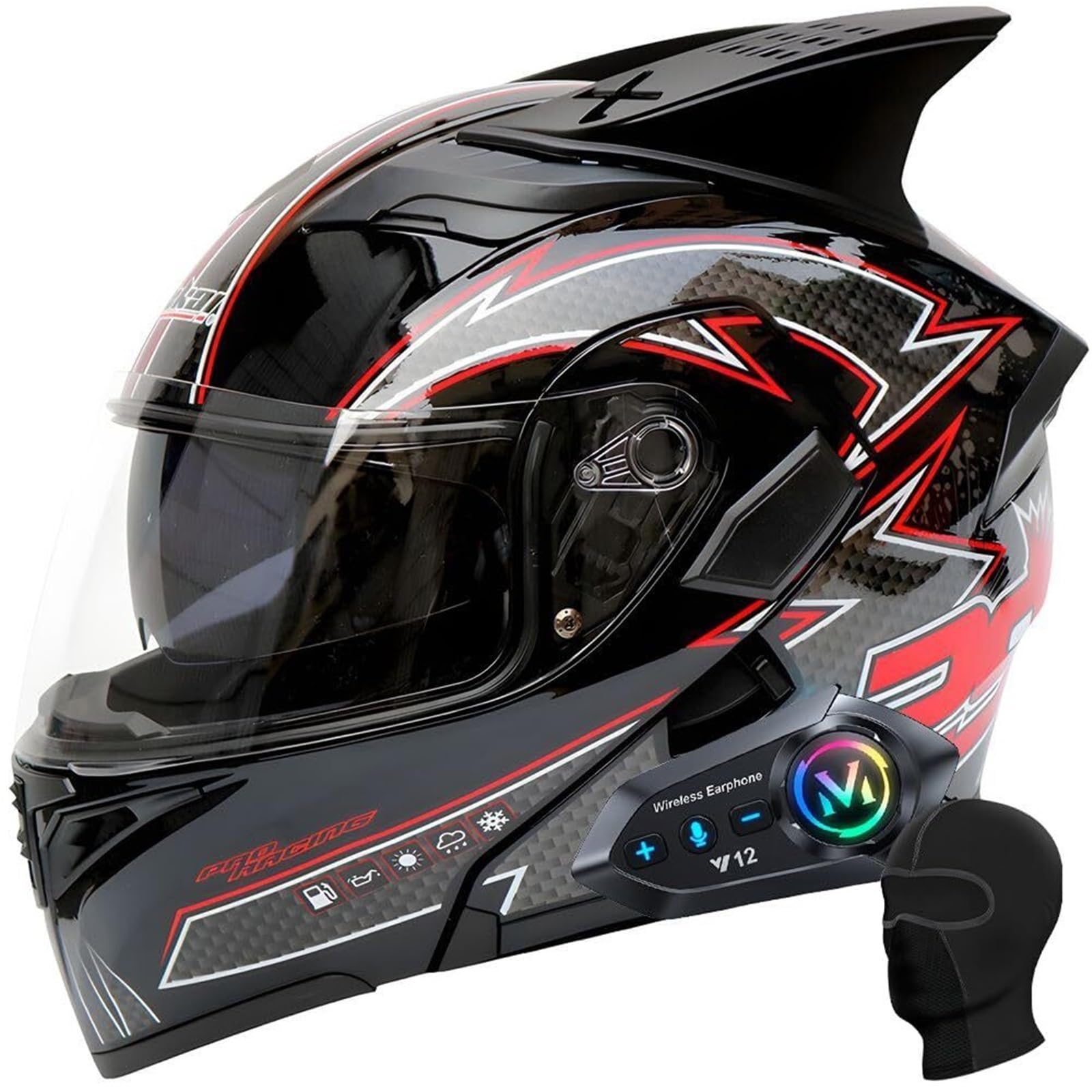 Casco Modular de Motocicleta con Bluetooth, homologado por ECE, abatible, Integral, con Doble Visera antivaho, Forro Lavable y Sistema de ventilación for Adultos, Hombres y Mujeres.(F,XL 61~62CM)