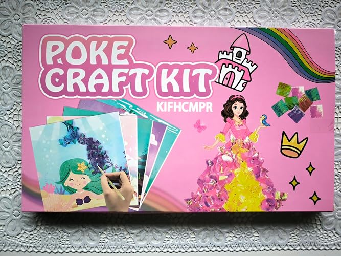 Kit Poke Art DIY Enfants 4-9 Ans – Activité Manuelle Créative – 7 Motifs (Licorne, Arc-en-ciel, Etc.) – Sans Colle Ni Ciseaux