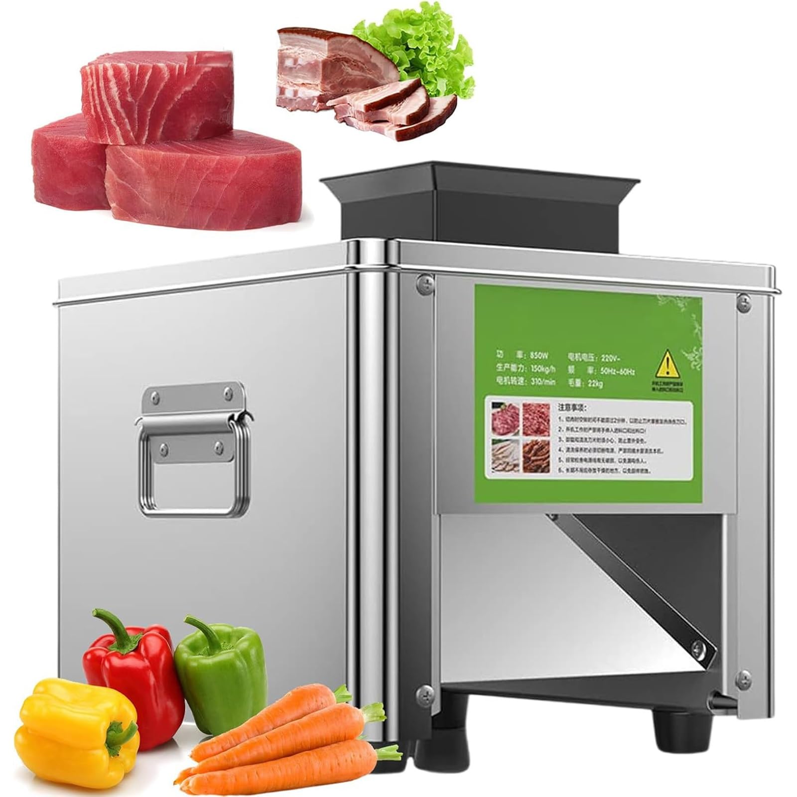 Cortadora De Carne Comercial De Sobremesa 850W - Cortafiambres Profesional, 310r/min, Acero Inoxidable, 150kg/h, Perfecta Para Carnicerías Y Restaurantes(7mm)