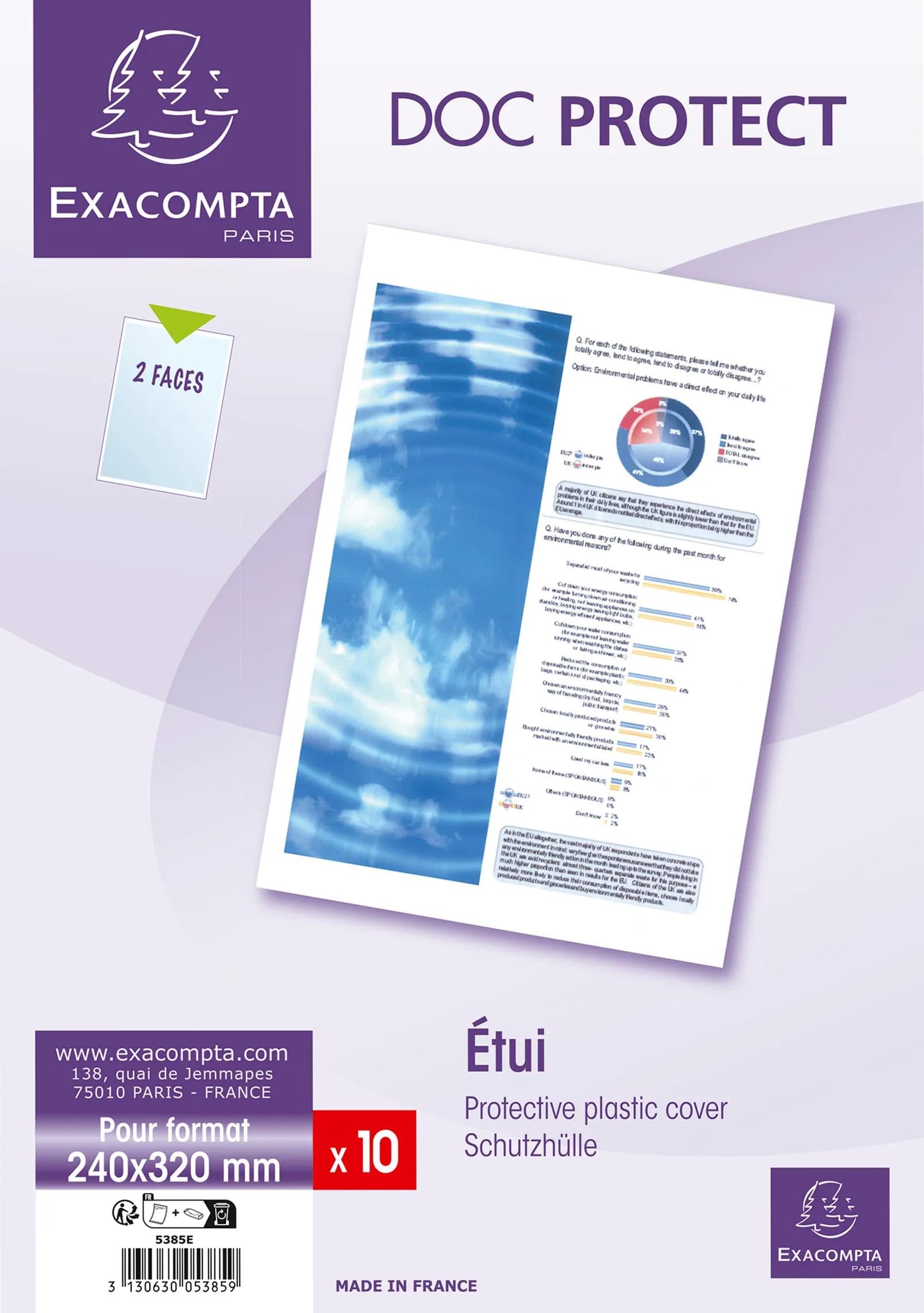 Exacompta - Réf. 5385E - Carton de 50 étuis protection simple 2 faces pour protéger des documents 24x32 cm - Format à classer 32,2 x 24,9cm - En PVC lisse 20/100ème - Usage intensif - Cristal