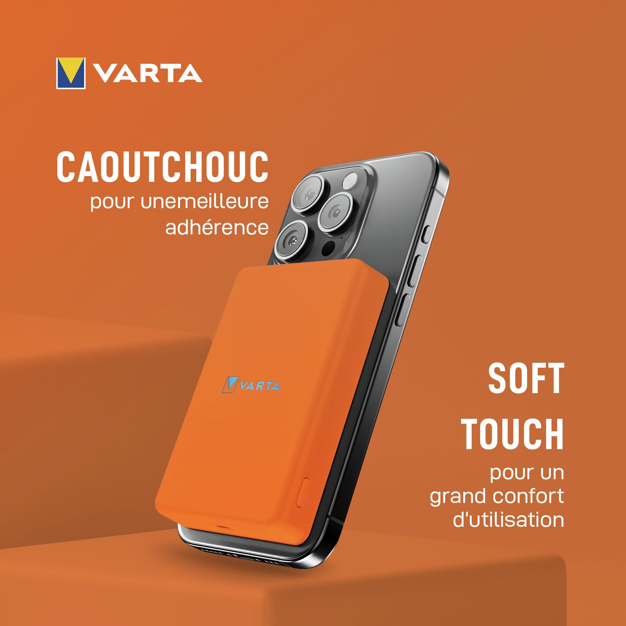 VARTA Power Bank 5000 mAh, Mag Pro, magnétique, sans Fil, Coloris Orange