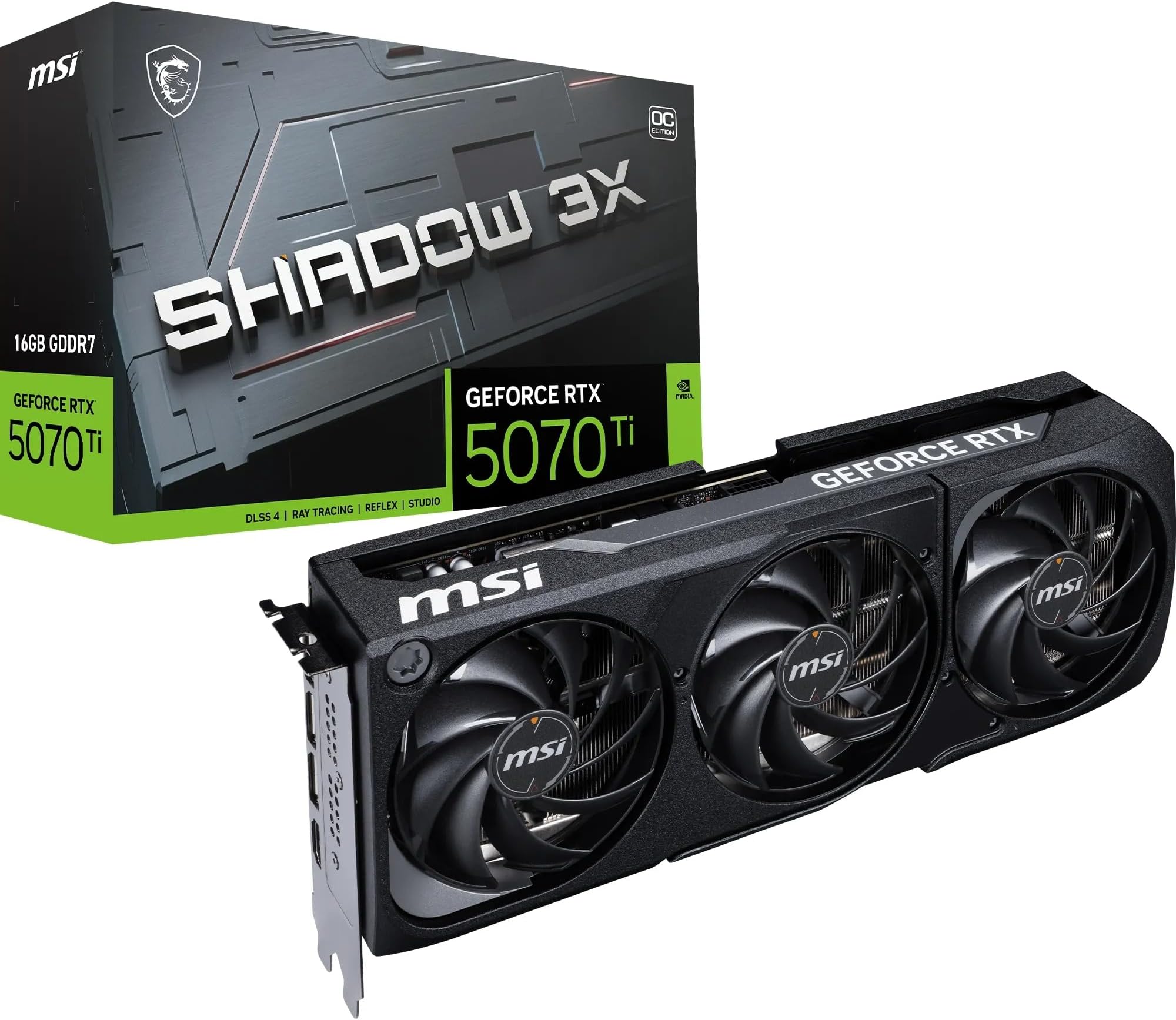 MSI GeForce RTX 5070 Ti 16G Shadow 3X OC Graphics Card, 16GB GDDR7 (28Gbps/256-bit), PCIe 5.0 - Triple Fan Thermal Design (3x Torx Fan 5.0) - HDMI 2.1b, DP 2.1b, 16384 MB: image 1 of 8
