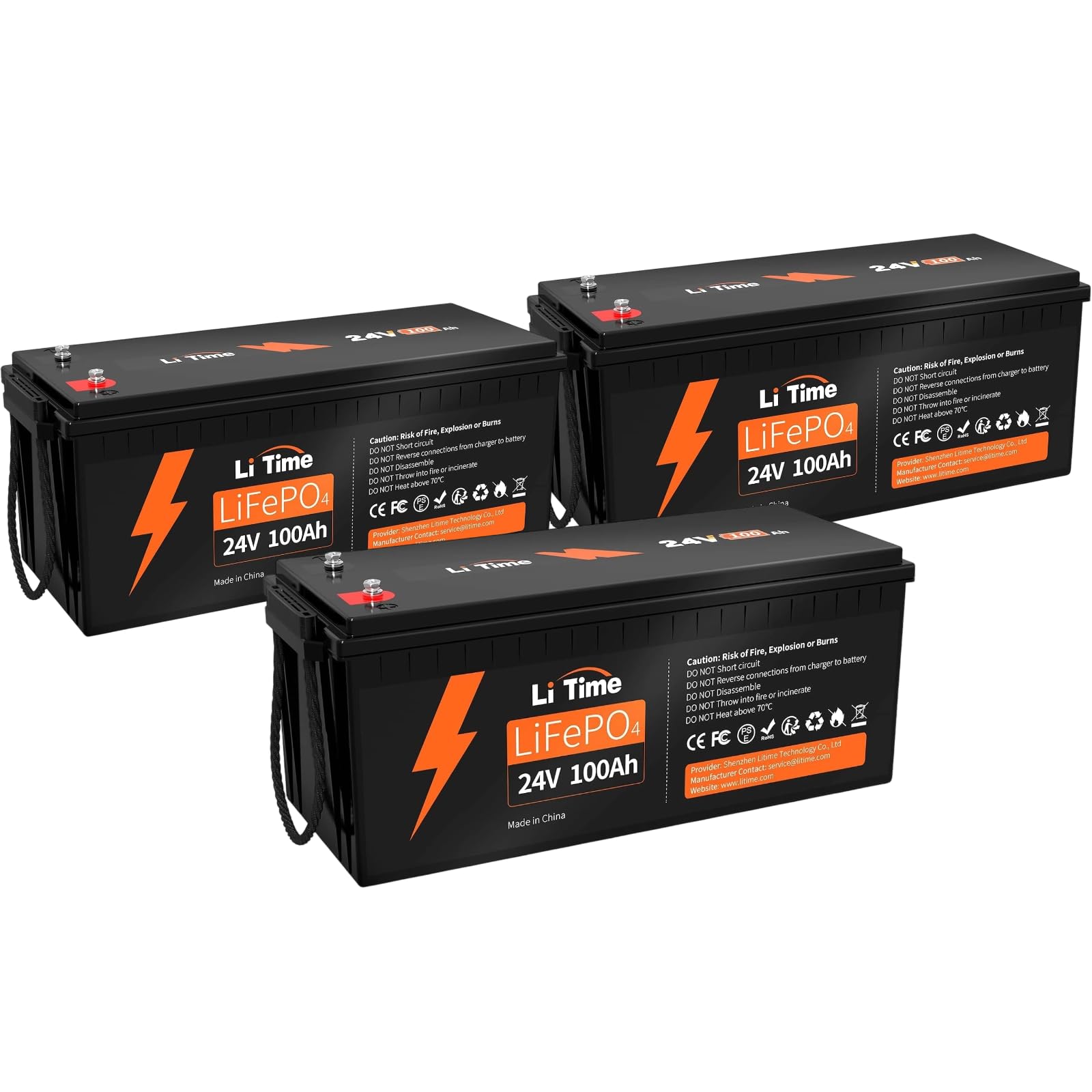 LiTime 3 Pack 24V 100Ah LiFePO4 Lithium Battery for Off-grid, RV, Marine