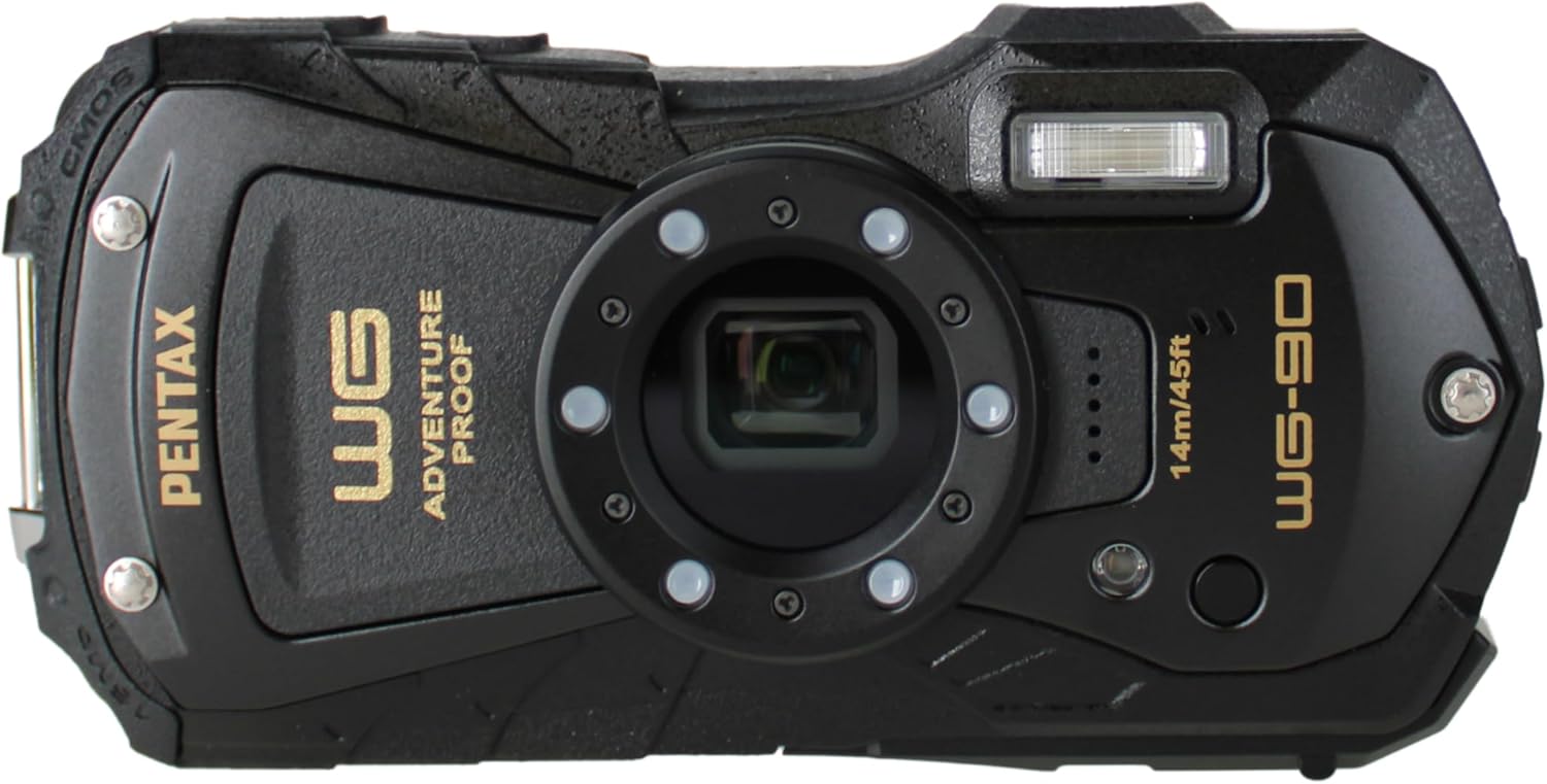 Ricoh Pentax WG-90 Waterproof, Shockproof, Dustproof, Freezeproof, Tough Digital Camera (Black) + 64GB Memory Card + P-Bank + Camera Bag + Flexible Tripod + Cleaning Kit + External Charger + More