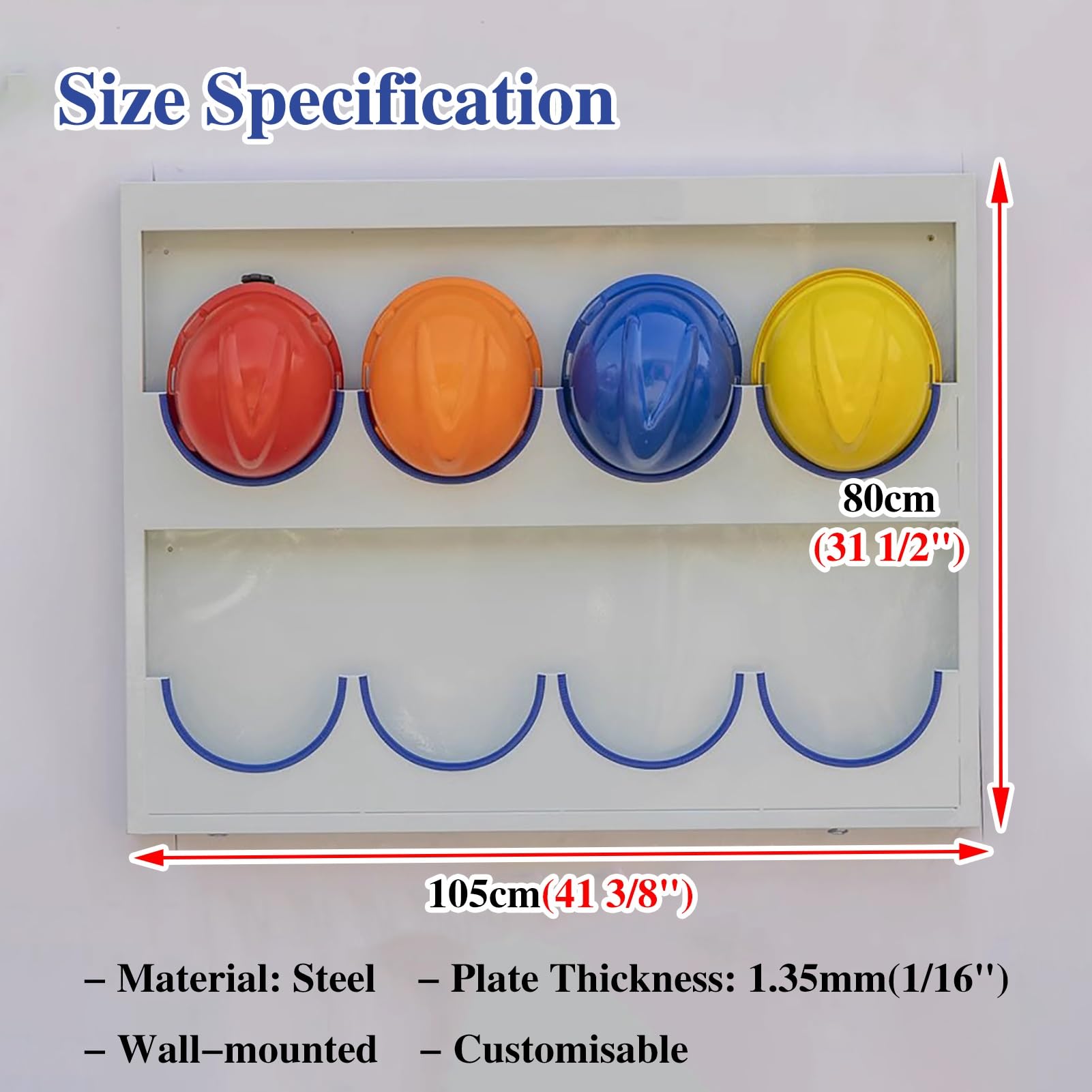 Casco Obra Soporte de Pared para Casco de Seguridad con Tira de Goma Blanda, Soporte para Casco de Motocicleta / Soporte para Colocar Casco de Seguridad, Soporte para Gorras de Seguridad(Hold 8 hats)