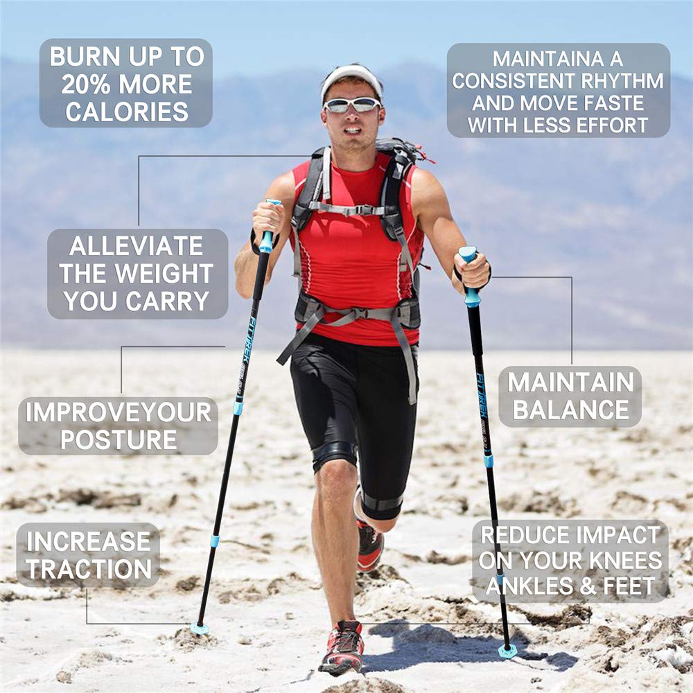 FitTrek Wanderstöcke - Trekkingstöcke - Walking Stöcke Teleskop - Nordic Walking Stock Verstellbar Leicht für Damen, Herren und Kinder mit Gummipuffer, Pads und Tasche