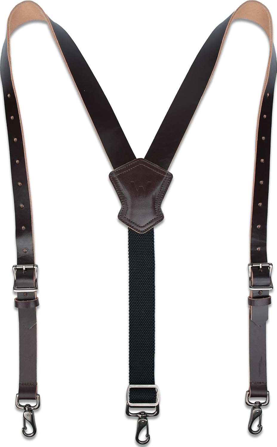 WELKINLAND Heavy-Duty Buffalo Leather Work Suspender, 1.5"-Wide Brown Leather Suspenders for Man, Top-Grain Leathers Suspender Man Belt Loop for Jeans, Genuine Leathers Suspenders for Men Western