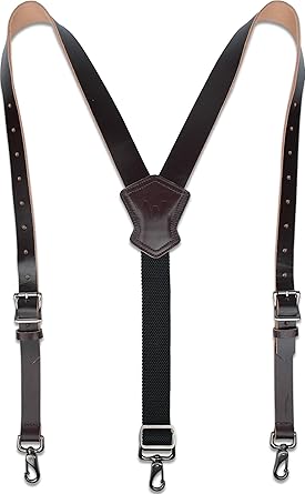 WELKINLAND Heavy-Duty Buffalo Leather Work Suspenders, 1.5" Y-Back Elastic