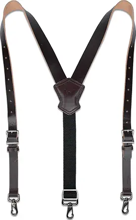 WELKINLAND Heavy-Duty Buffalo Leather Work Suspenders, 1.5" Y-Back Elastic