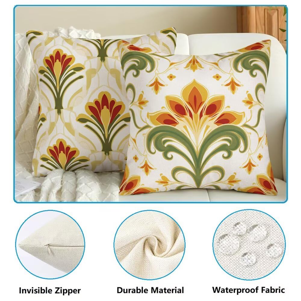 Federe Cuscini da Esterno Impermeabili 65x65 Boho Copri Cuscini per Divano Floreale Federa Cuscino Moderno Decorativi Copricuscini per Divano Giardino Patio Soggiorno Copricuscino Set di 2 (IU287)