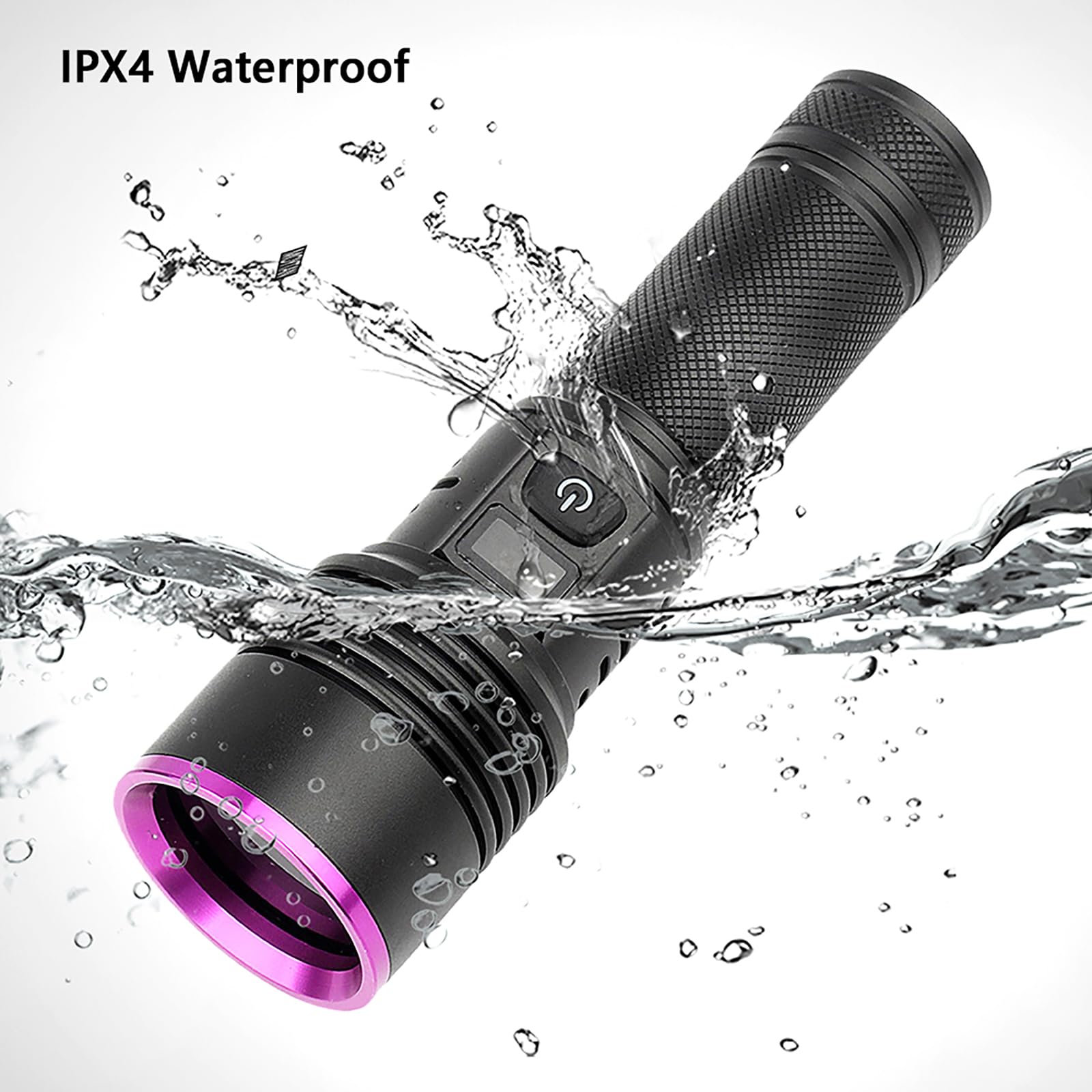 Linterna UV de 30 W, 7000 mAh de alta potencia de 365 nm, luz UV, 4 núcleos LED recargable por USB, linterna de luz negra para perro, orina de gato, manchas secas, fugas de CA, vidrio de uranio