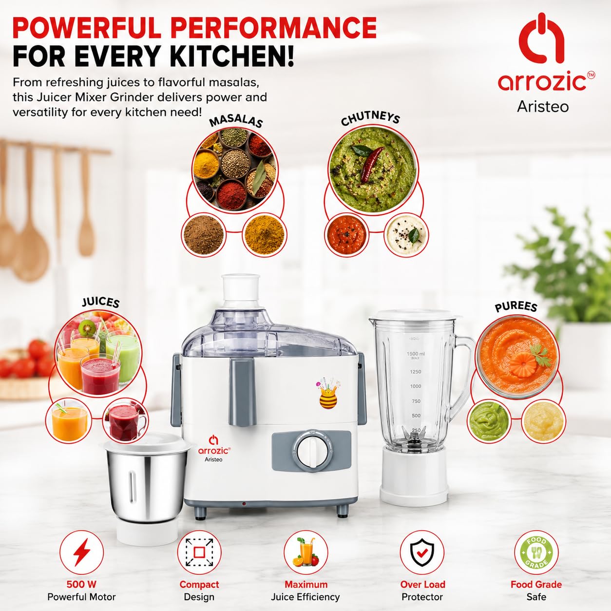 Aristeo 500W Mixer Grinder - Juicer & Blender -4 Aristeo 500W Mixer Grinder - Juicer & Blender -4