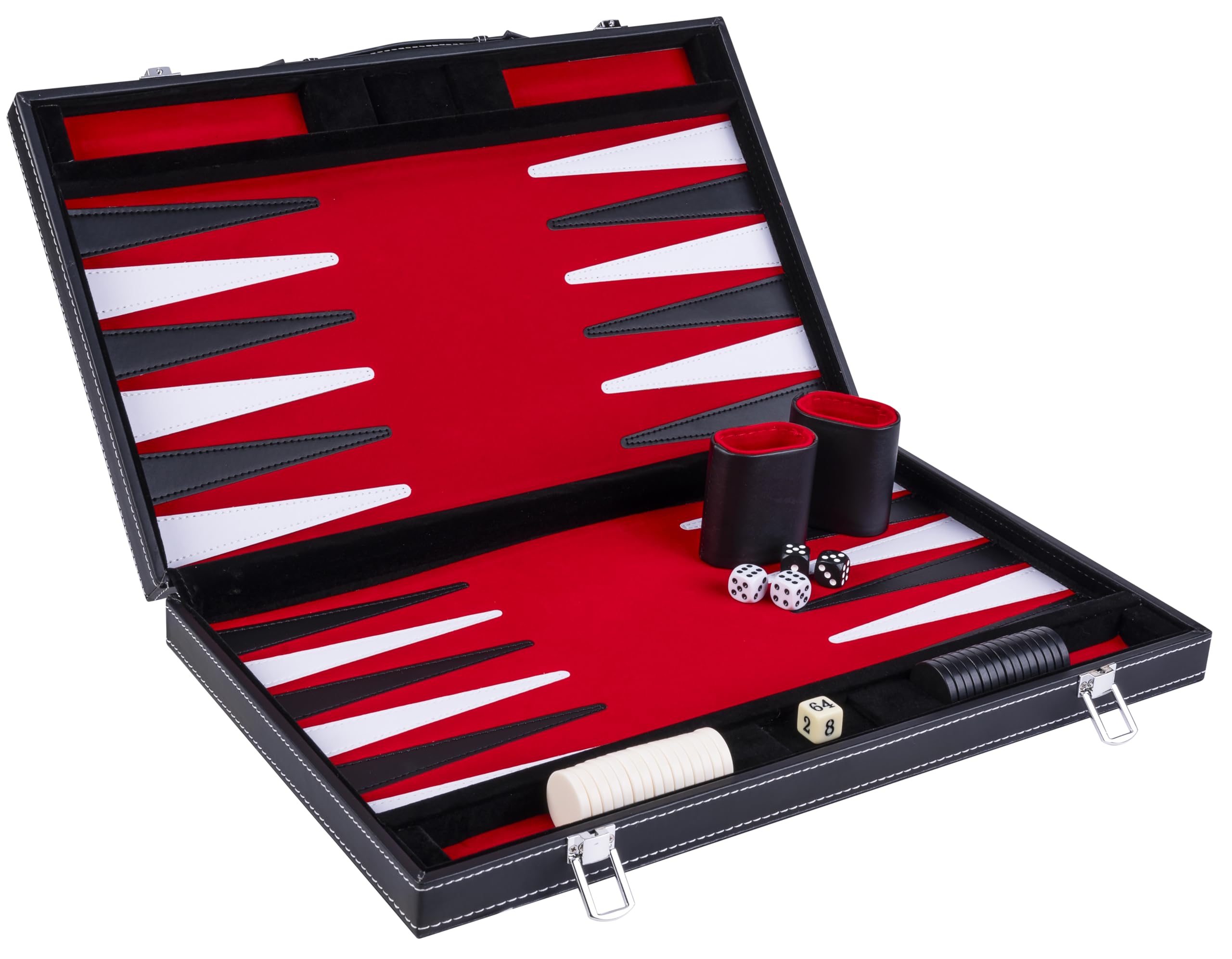 Engelhart – 250519 – Backgammon 18” – czerwono-czarny – plansza pikowana – czarne etui – gra strategiczna – od 6 lat