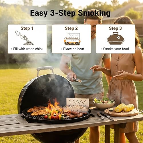 Miniatura 3 de Caja de ahumador para parrilla, caja de ahumador de virutas de madera, caja de ahumado de pellets de acero inoxidable para todas las parrillas,