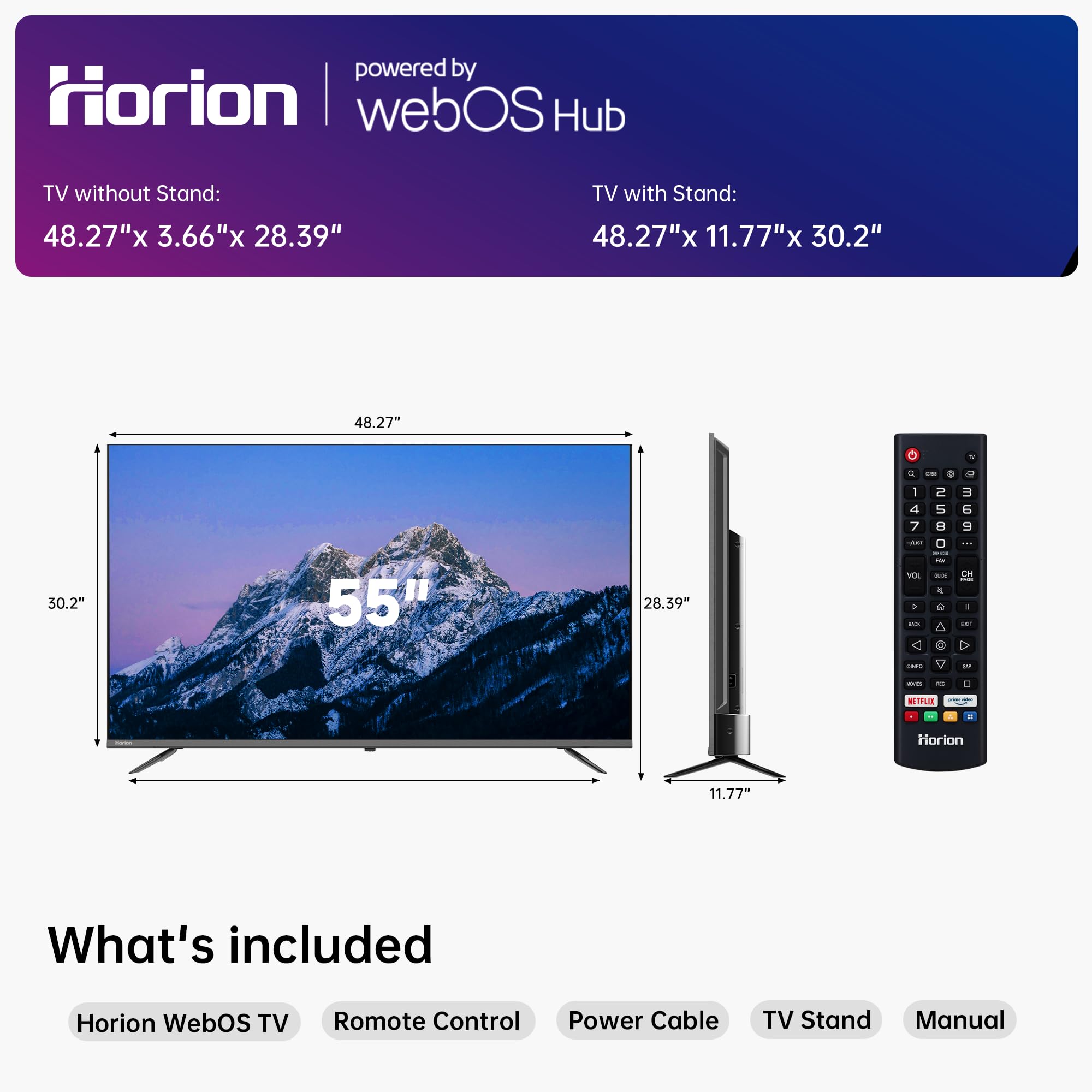 HORION 55 inch Smart TV, 4K UHD LED TV with WebOS 22, Ultra Slim Television with Mega Contrast, HDR10, Dolby Audio - Streaming Live, Bluetooth, Hdmi, WiFi ((P6D Series, 2025)