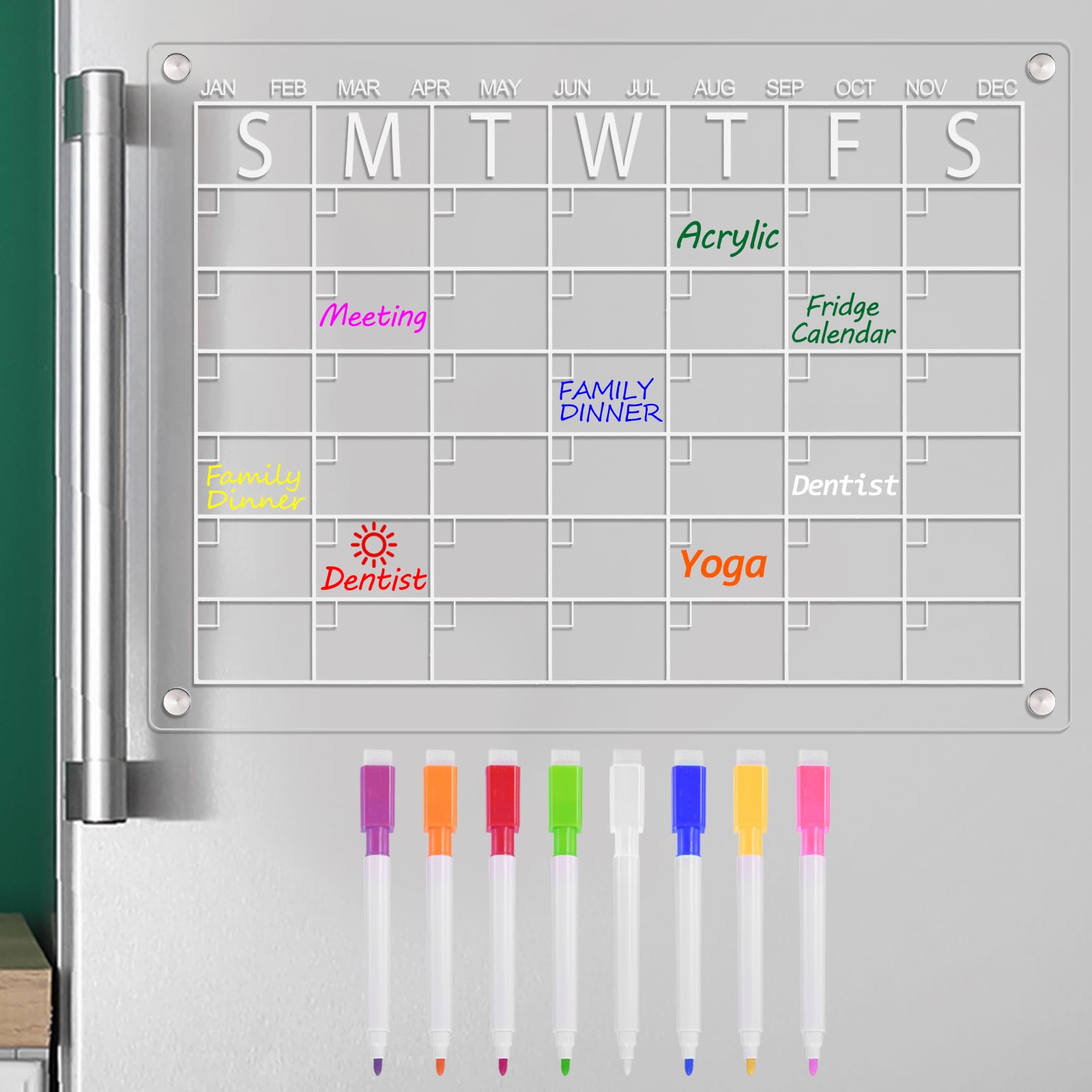 PATIKIL Magnetic Fridge Calendar, 2Pcs Acrylic Weekly Dry Erase Board Includes 8 Markers