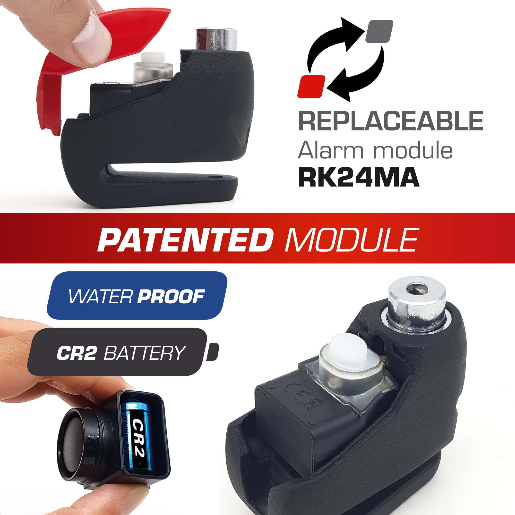 Radikal RK9, Motocykl Lock, zabezpieczający przed kradzieżą Disc, 120 dB Alarm z Chime + LED, Universal