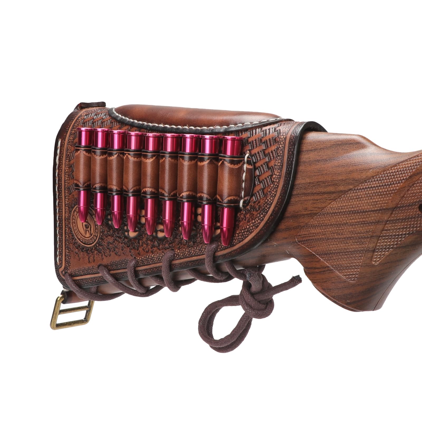 TOURBON Cowhide Leather Rifle Ammo Pouch Adjustable Cheek Rest Shell Holder for 30.06, 30.30, 308 Cartridges - Image 4
