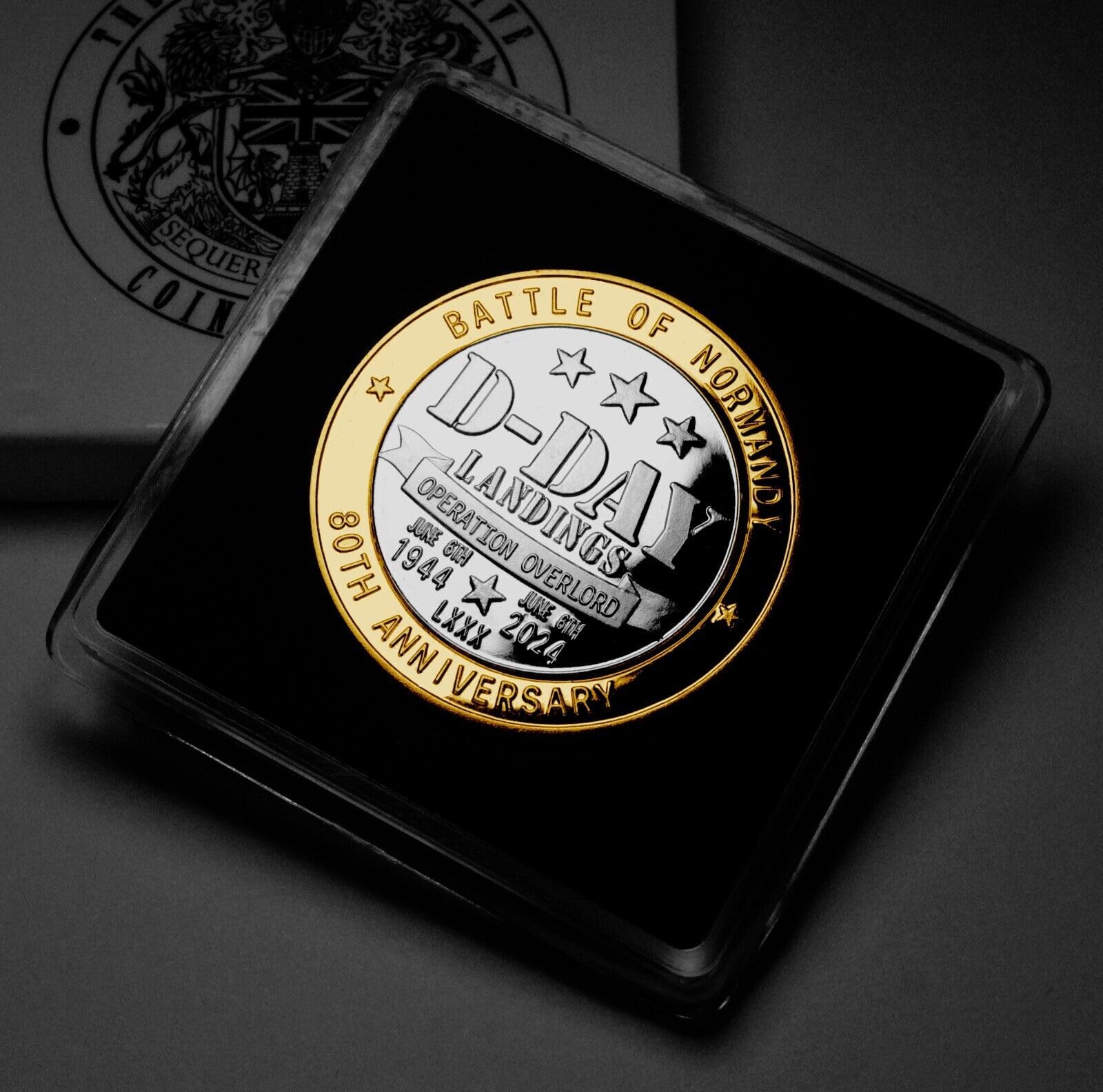 The Commemorative Coin Company D-DAY LANDINGS 80th Anniversary Silver & 24ct Gold Commemorative in Gift Case. 1944-2024. Operation Overlord Normandy WW2 World War Two
