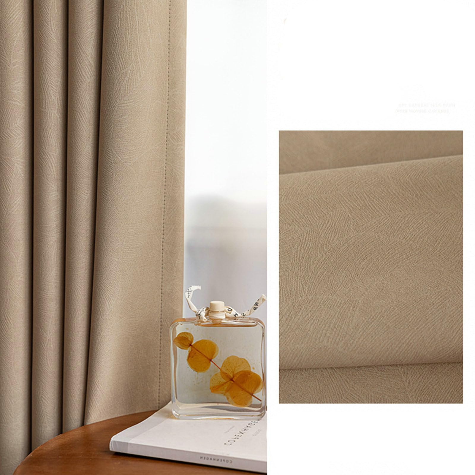 Rideau Opaque 2 Panneaux, Rideaux Occultants Thermique Chenille à Oeillets Uni avec Texture Fleurs Rideau Décor pour Chambre Salon Intérieurs Café Clair, 107L x 183H cm