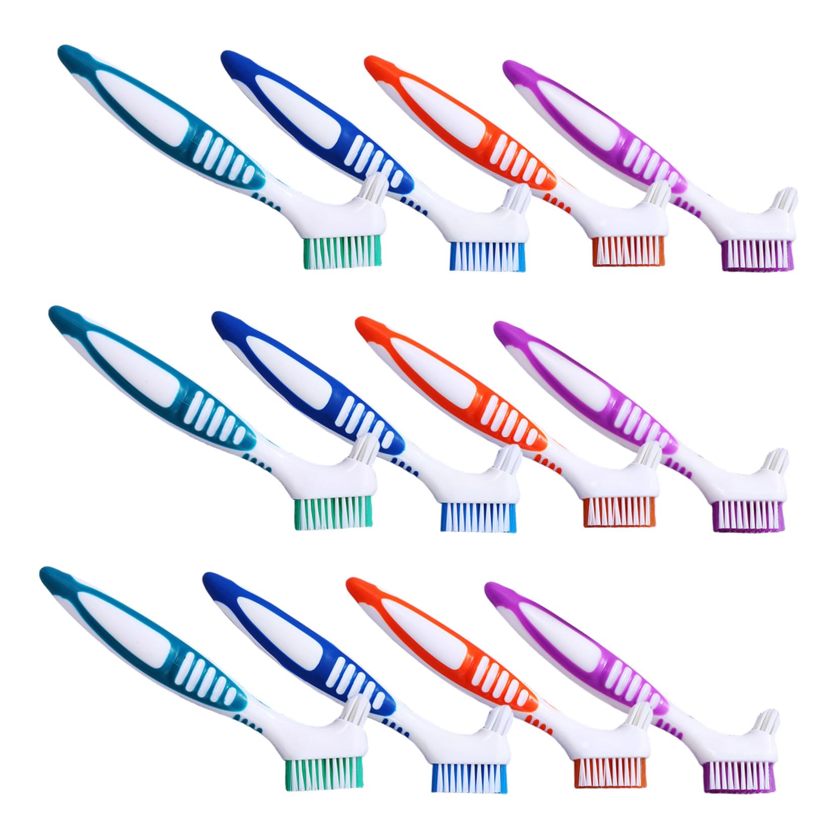 Anneome 12 Pezzi Spazzolino Doppia Testa per Pulizia Denti Falsi Manico Ergonomico Portatile per Protesi Apparecchi e Retainer per Anziani