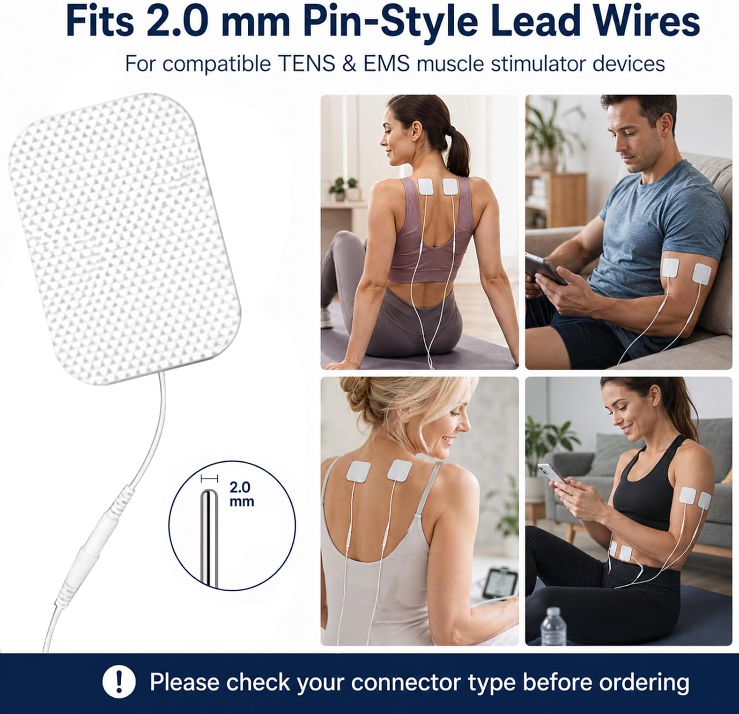 TENS Unit Electrode Pads, 30 Pcs TENS Pads, TENS Unit Replacement Pads | 2.0 mm Pin, 5 Sizes, FSA-HSA Eligible, TENS Unit Pads, TENS Unit Muscle Stimulator Pads, Compatible with AUVON and TENS 7000