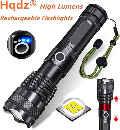 Miniatura 3 de Linternas recargables, luz de flash súper brillante de alto lúmenes, 5 modos de luz táctica con zoom, potentes linternas para emergencias,