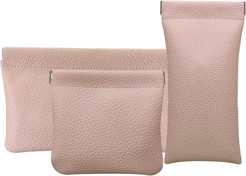 Hapforever Conjunto com 3 necessaires pequenas de maquiagem em couro sintético, fechamento de mola, rosa