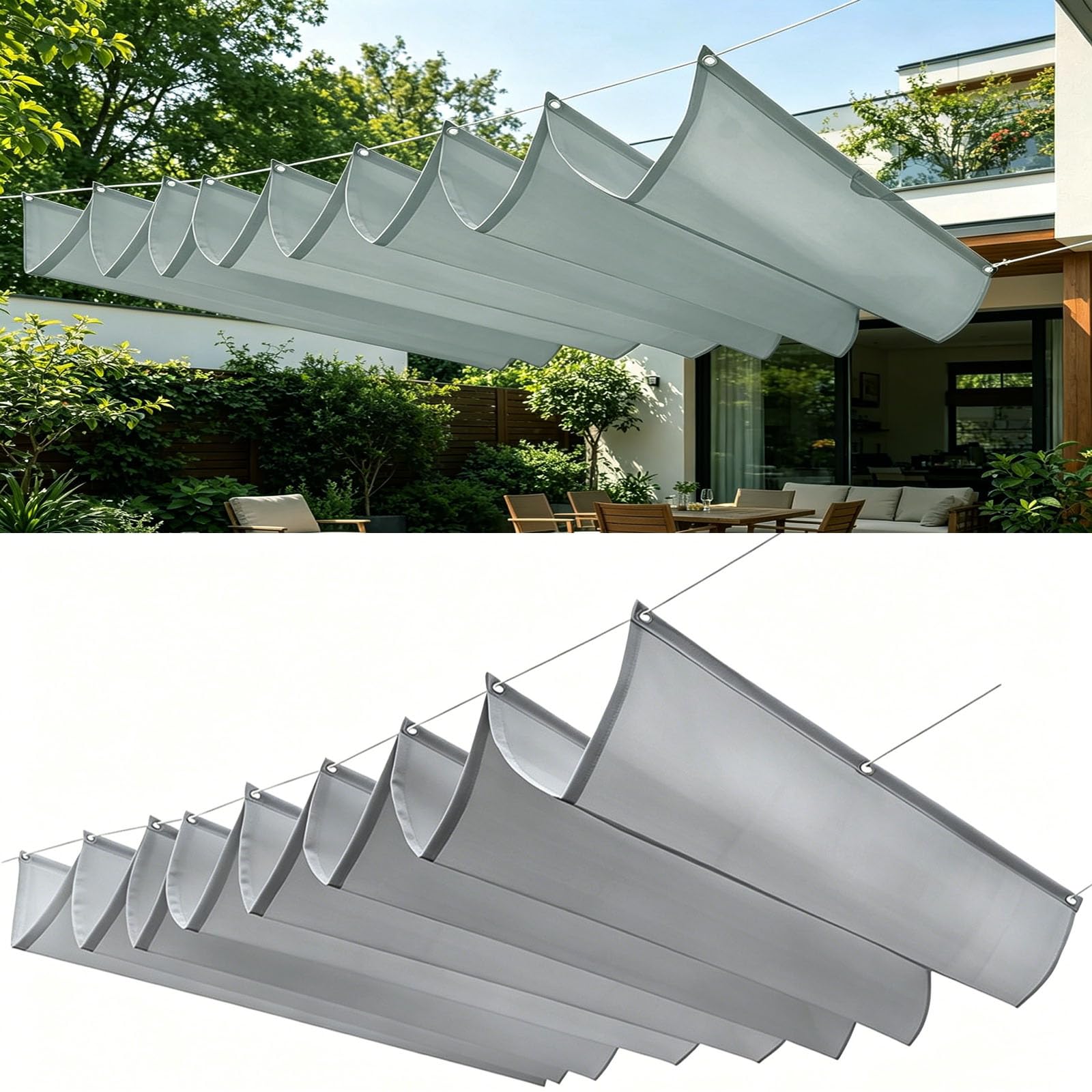 Voile d'ombrage rétractable store ondulé gris clair 170x480 cm pour jardin