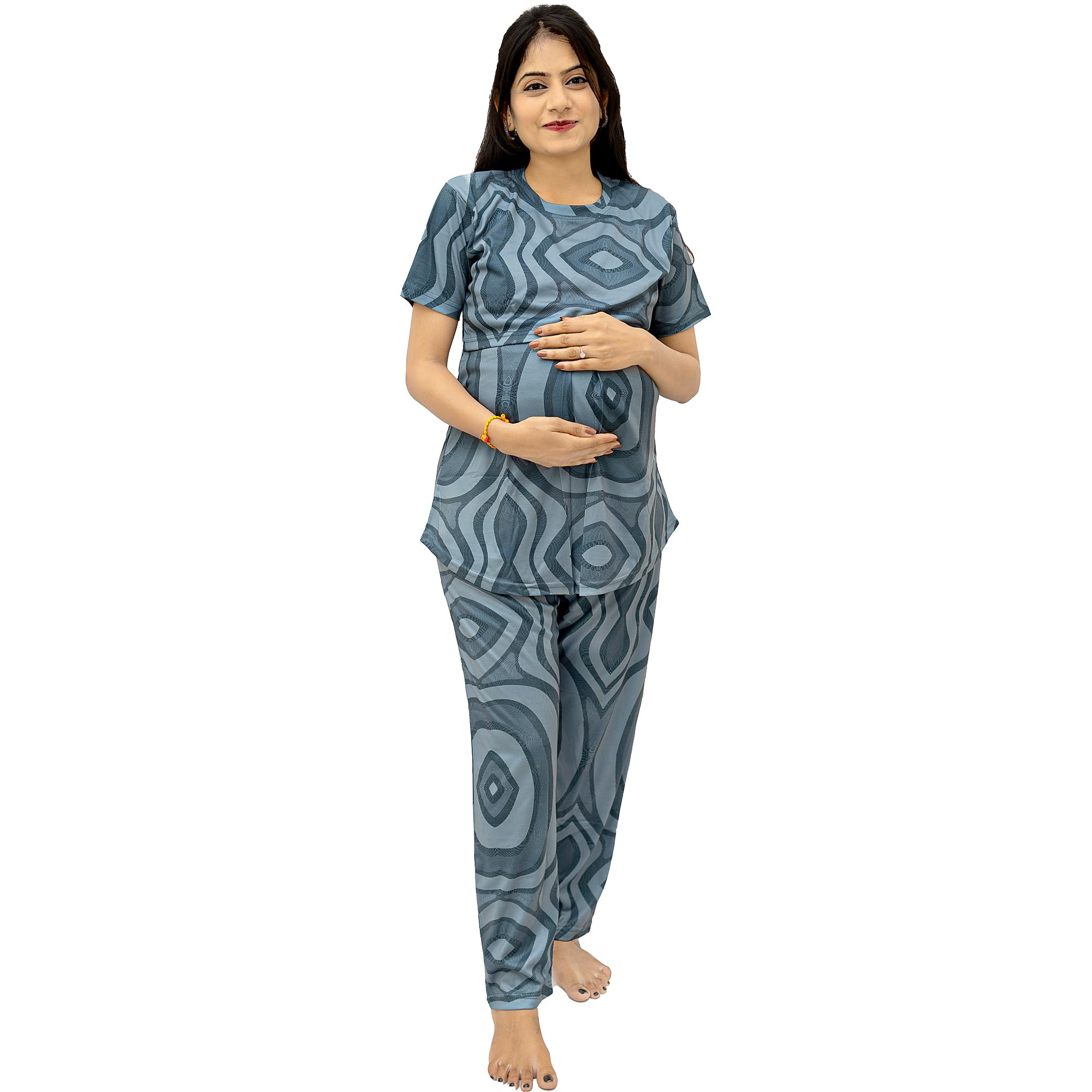 Women's Zipless Hosiery Cotton Printed Maternity & Feeding Night Suit Set of Top & Pajama Set | Pre & Post Pregnancy Nursing Night Dress-image-21