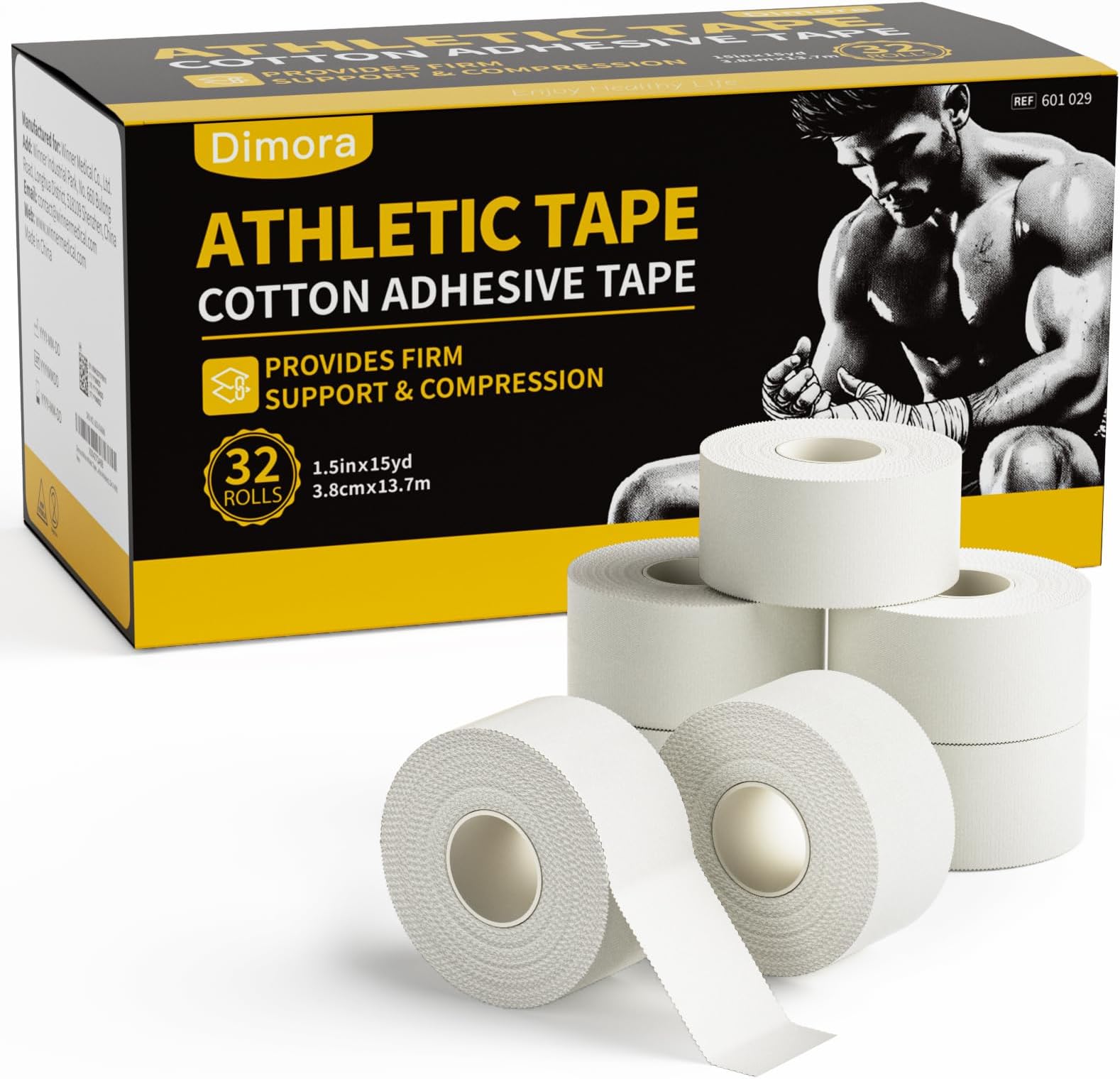 - Dimora Athletic Tape, Easy Tear Sports Tape with Serrated Edges, Strong Adhesion, No Residue, Ideal for Gymnastics, Boxing, Lacrosse, Hockey and First Aid (White, 1.5 in x 45 ft, Pack of 32)