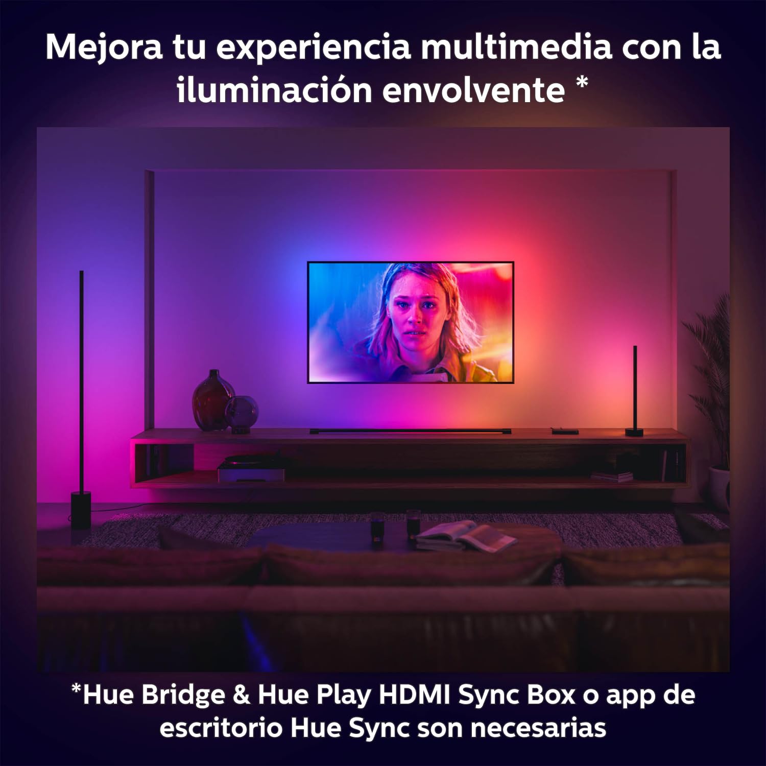Philips Hue – Lámpara inteligente, Hue Signe, Lámpara de Pie LED Inteligente Gradient, Luz Blanca y Luces de Colores, Sistema de Iluminación con Tira Led Compatible con Alexa y Google Home,Color Negro