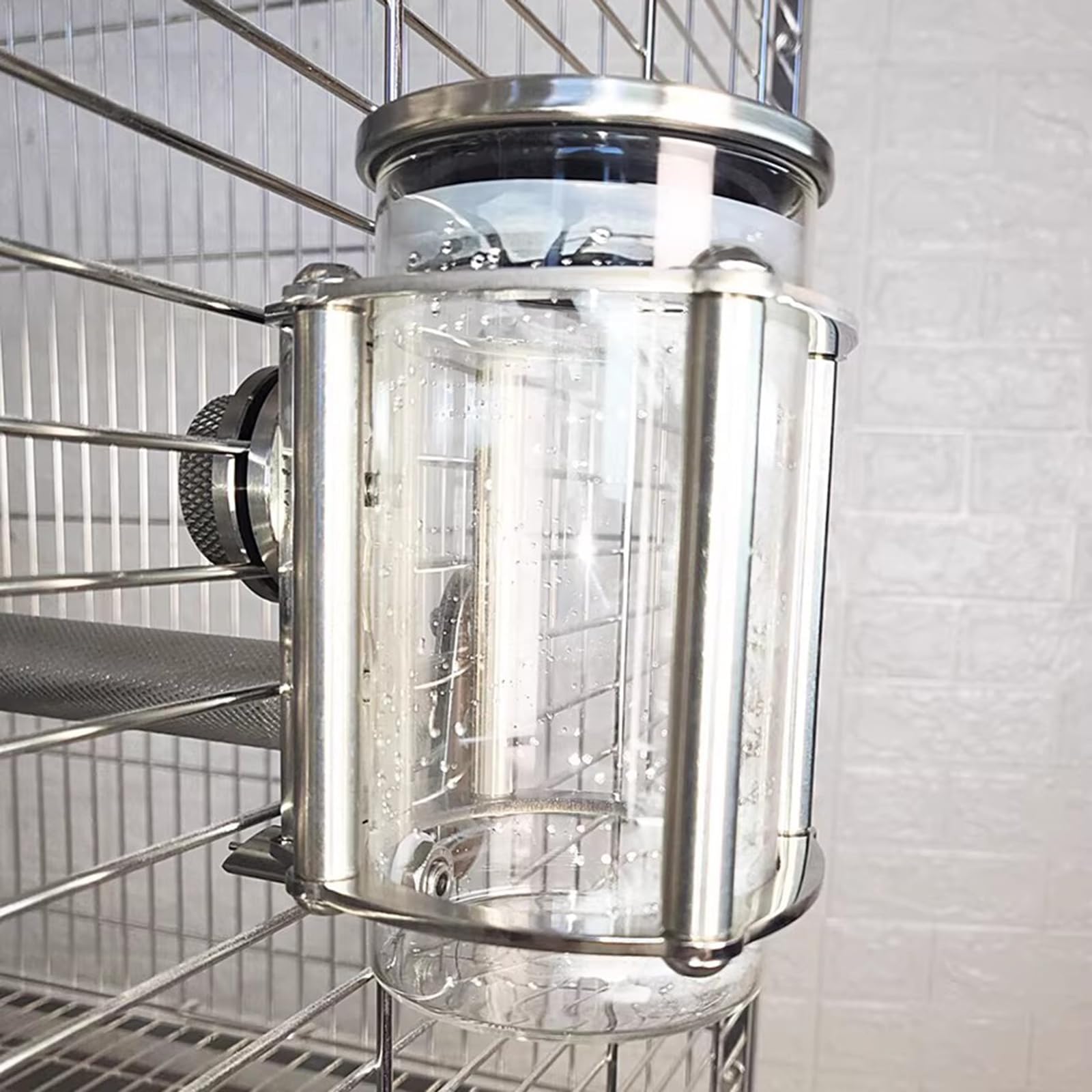 Robuste Glas-Wasserflasche für Haustiere, mit Edelstahl, kein Tropfspender, 350 ml Trinkflasche für Papageien, Vögel, Kaninchen und Nagetiere