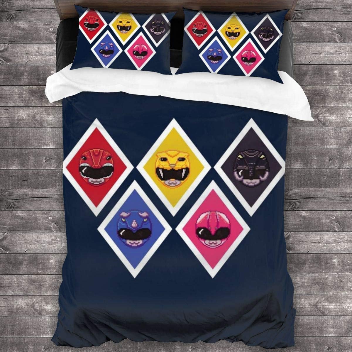 FDASLJ Power Ranger Pixel Helmets 3 Pieces Bedding Set Duvet Cover 86″x70″,Decorative 3 Piece Bedding Set with 2 Pillow Shams