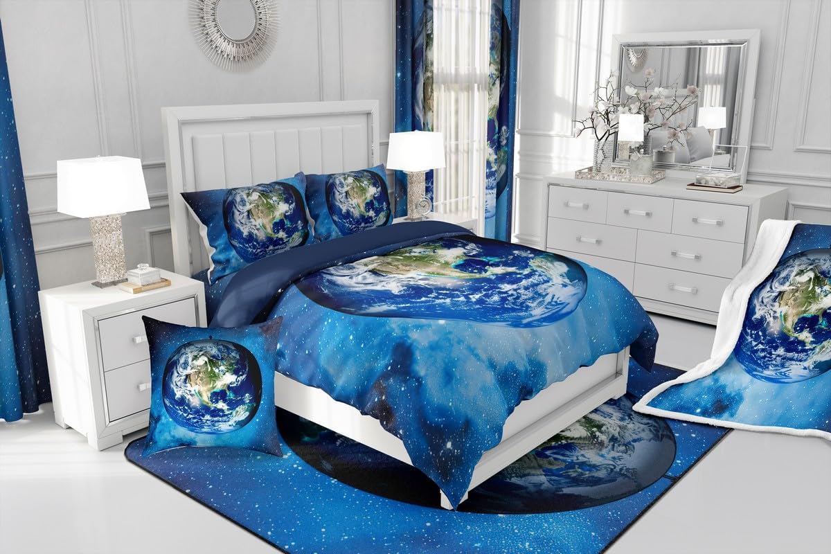 Feelyou Earth Print Bedding Set for Girls Boys Kids Full Size Outer Space Comforter Cover Set Room Decorative Galaxy Duvet Cover Universe Planets Bedspread Cover 3Pcs Space Print Bedclothes