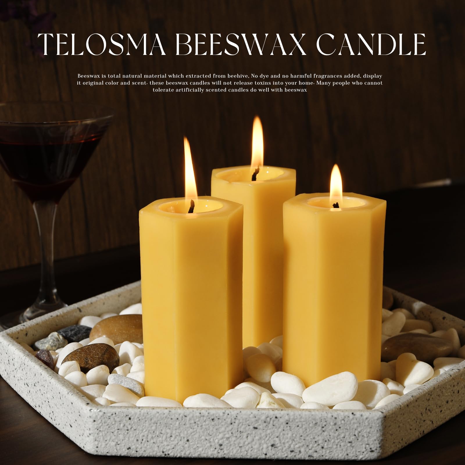 Paquete de 6 velas amarillas a granel, cera de abeja pura orgánica natural, forma hexagonal, 2 pulgadas de diámetro por 4 pulgadas de alto
