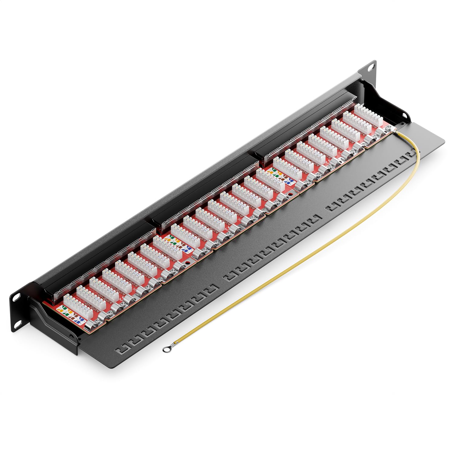 deleyCON CAT6a Patch Panel 24 Porte del Desktop 19" Pollici Montaggio Rack Assemblaggio del Server 24x RJ45 Schermato TIA568A TIA568B - Nero
