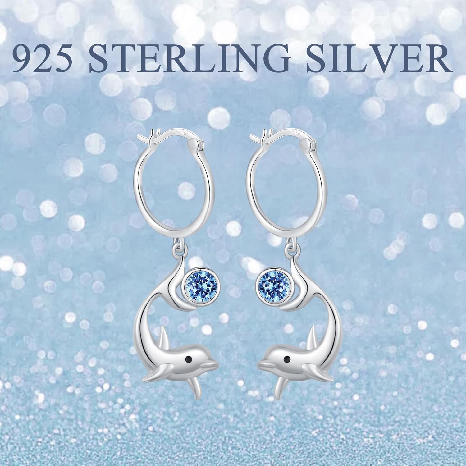 TRISHULA Dolphin Dangle Earrings Dolphin Hoop Earrings 925 Sterling Silver Dolphin with Cubic Zirconia Dangle Drop Earrings Ocean Animal Earrings Dolphin Jewelry for Dolphin Lover Women Ladies - Image 2