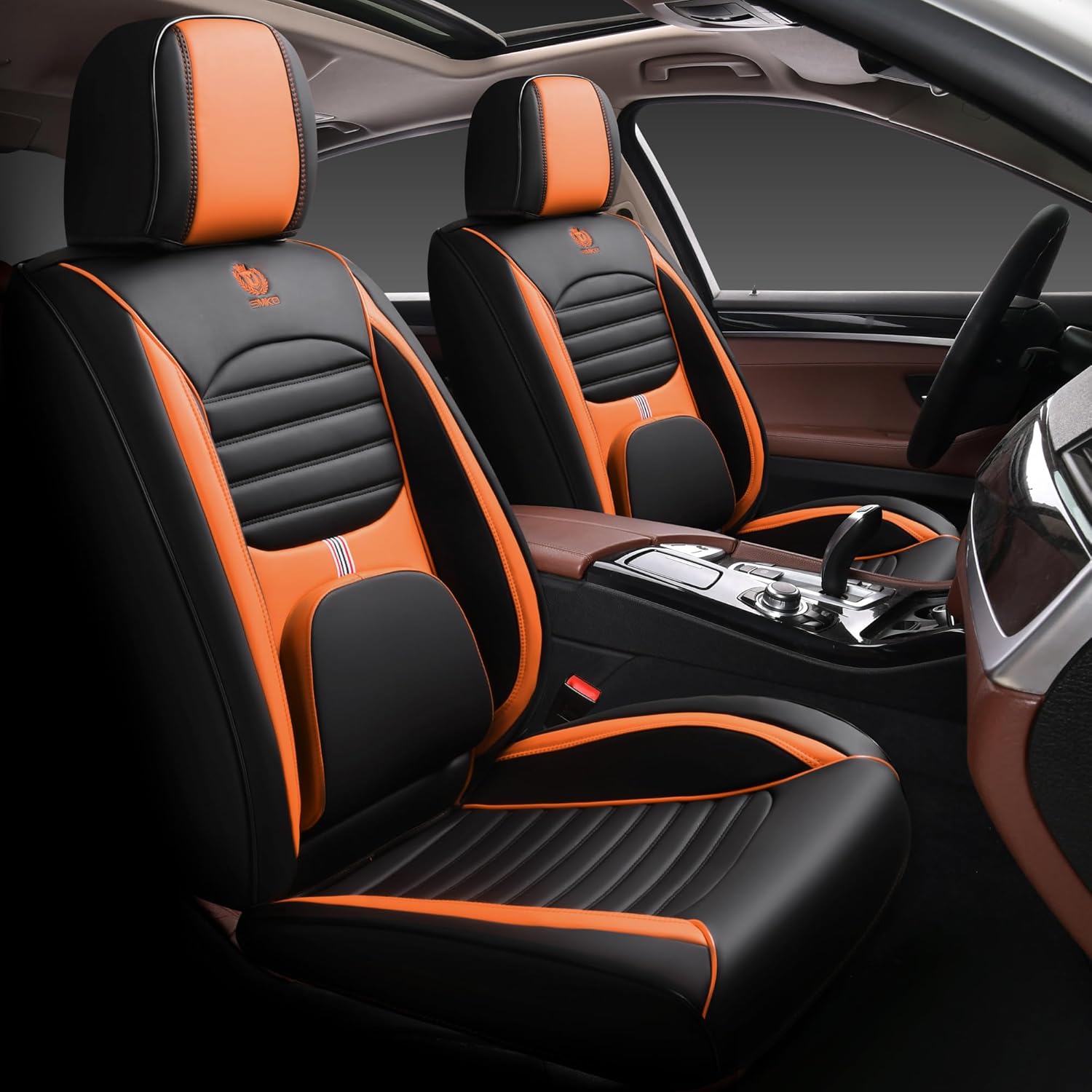 BGYFDU03 Seat Cover 5-Seater Full Set, Universal Type, Suitable for Most Cars Pickup Ttrucks Airbags Compatible with Synthetic Leather Car Seat Cushion Protectors (Black and Pink 02)