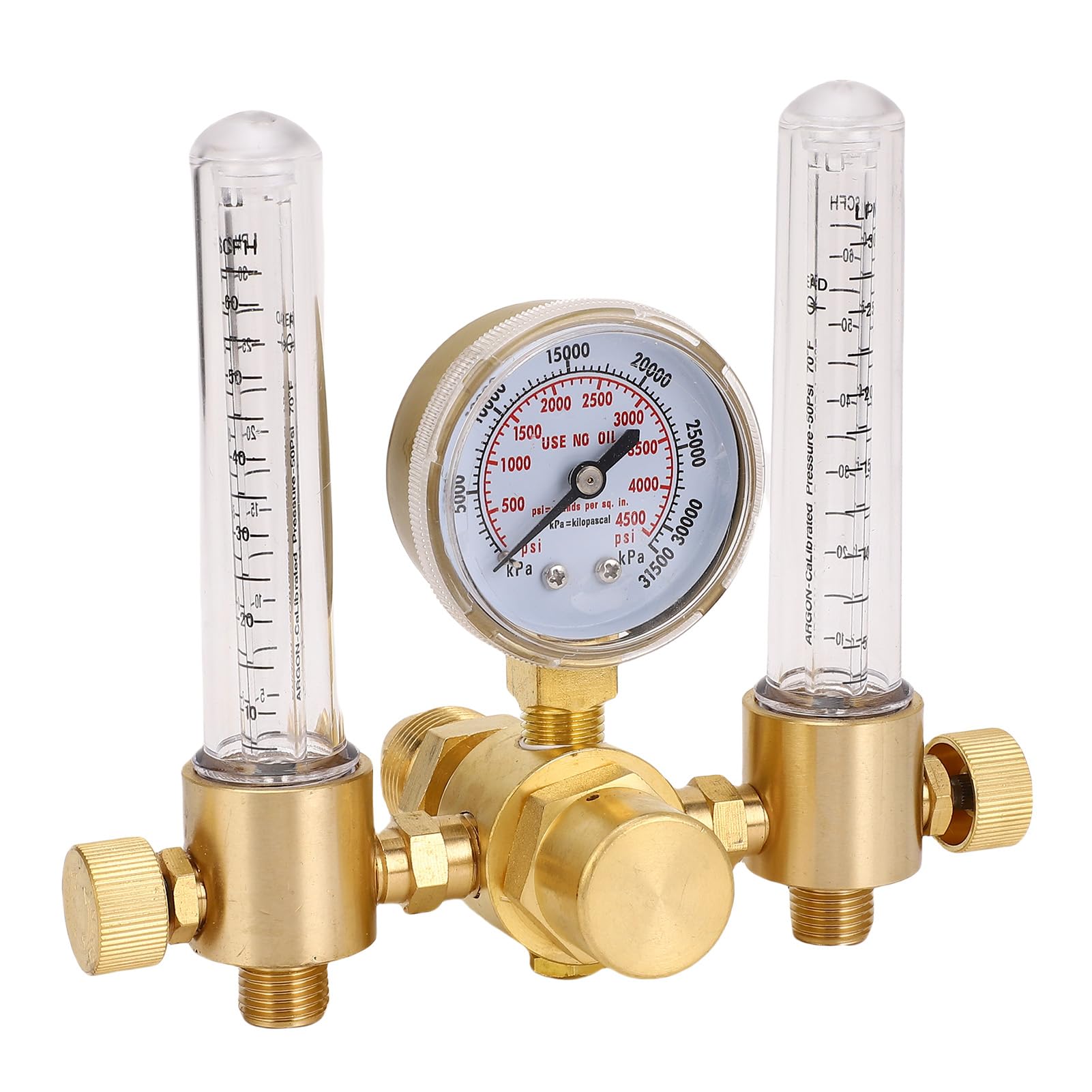 AMONIDA Regulador de Flujo de Argón de Doble Salida para Soldadura TIG MIG 0-60CFH 0-4500PSI CGA580 Entrada 5/8in X 18 RH Salida, Regulador de Gas de Caudalímetro de Argón para Soldadura TIG MIG